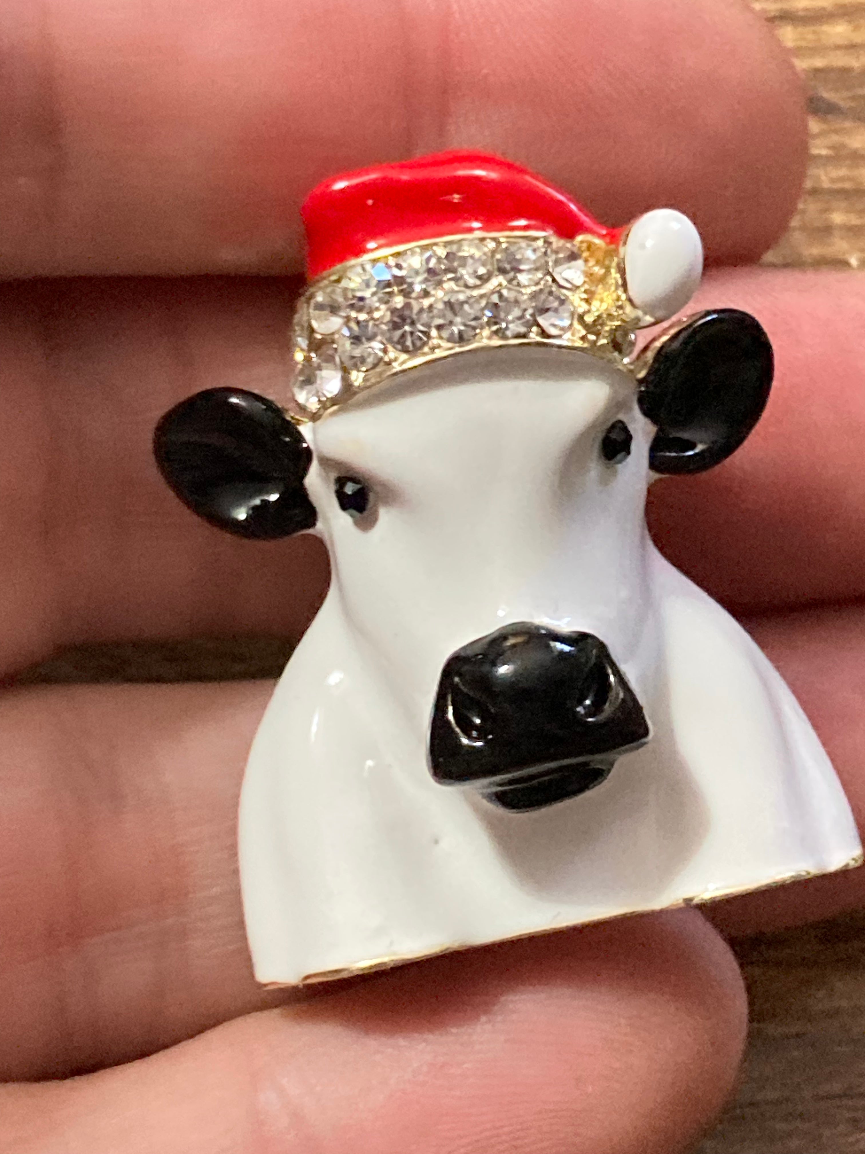 Diamanté Christmas Cow brooch