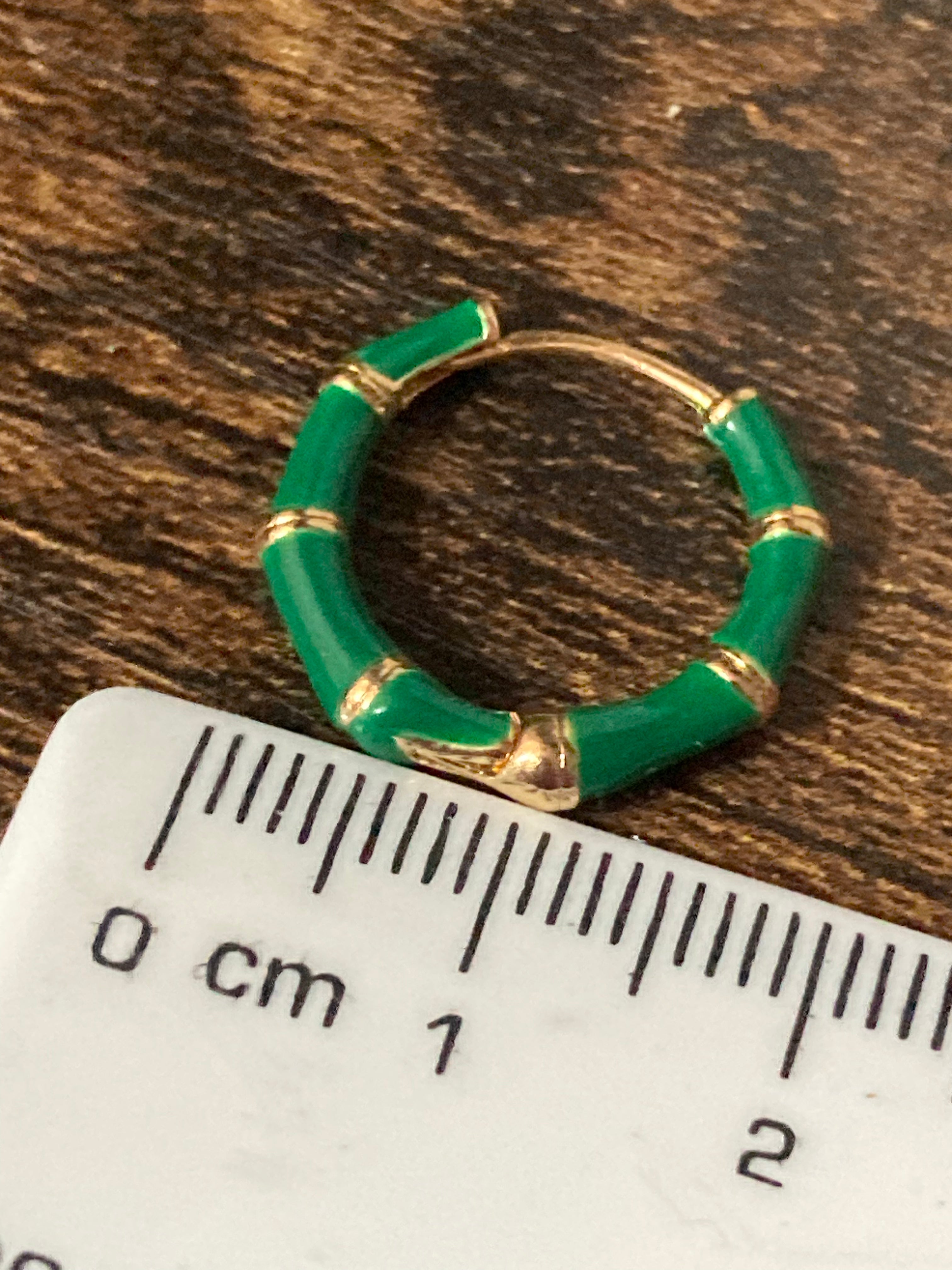 Small enamel bright green hoop earrings Huggies