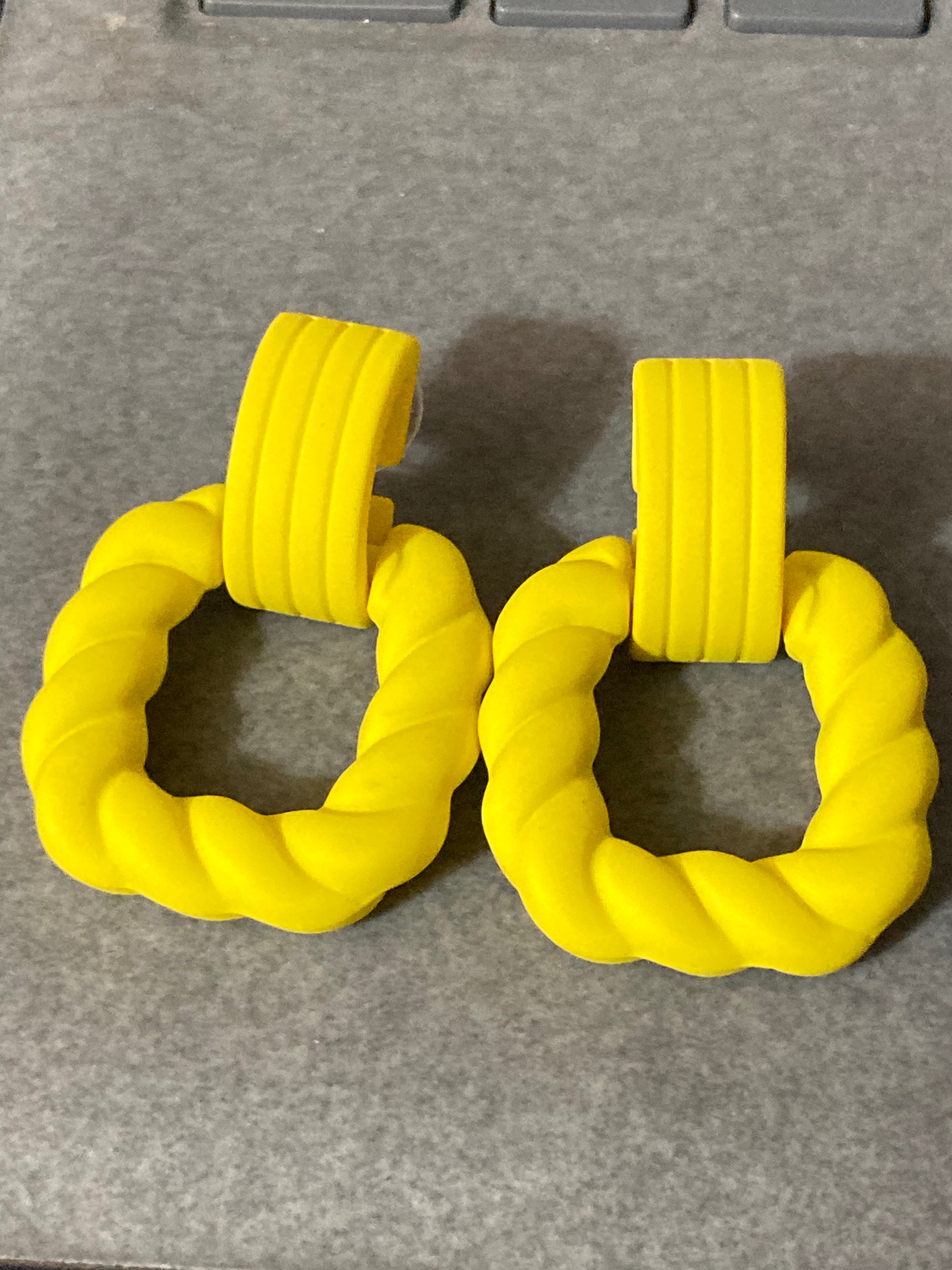 Bright Yellow nautical rope twist door knocker earrings