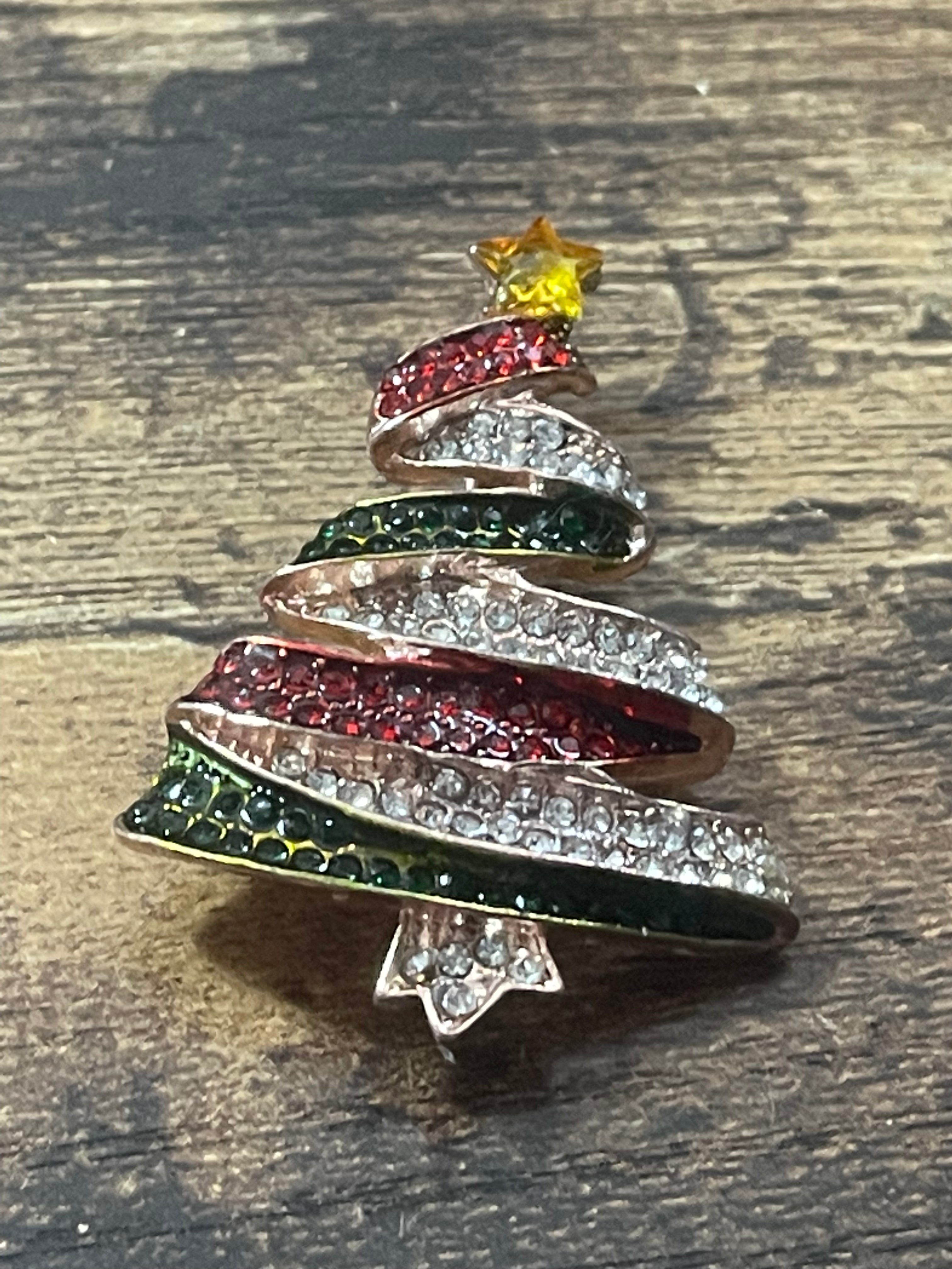 Diamanté Christmas tree brooch