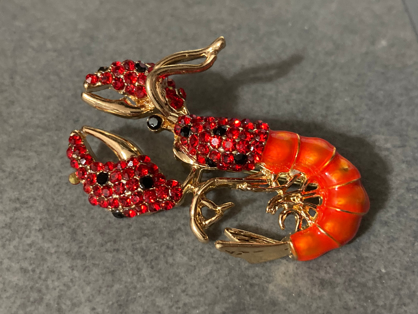 Lobster brooch Orange enamel and diamanté