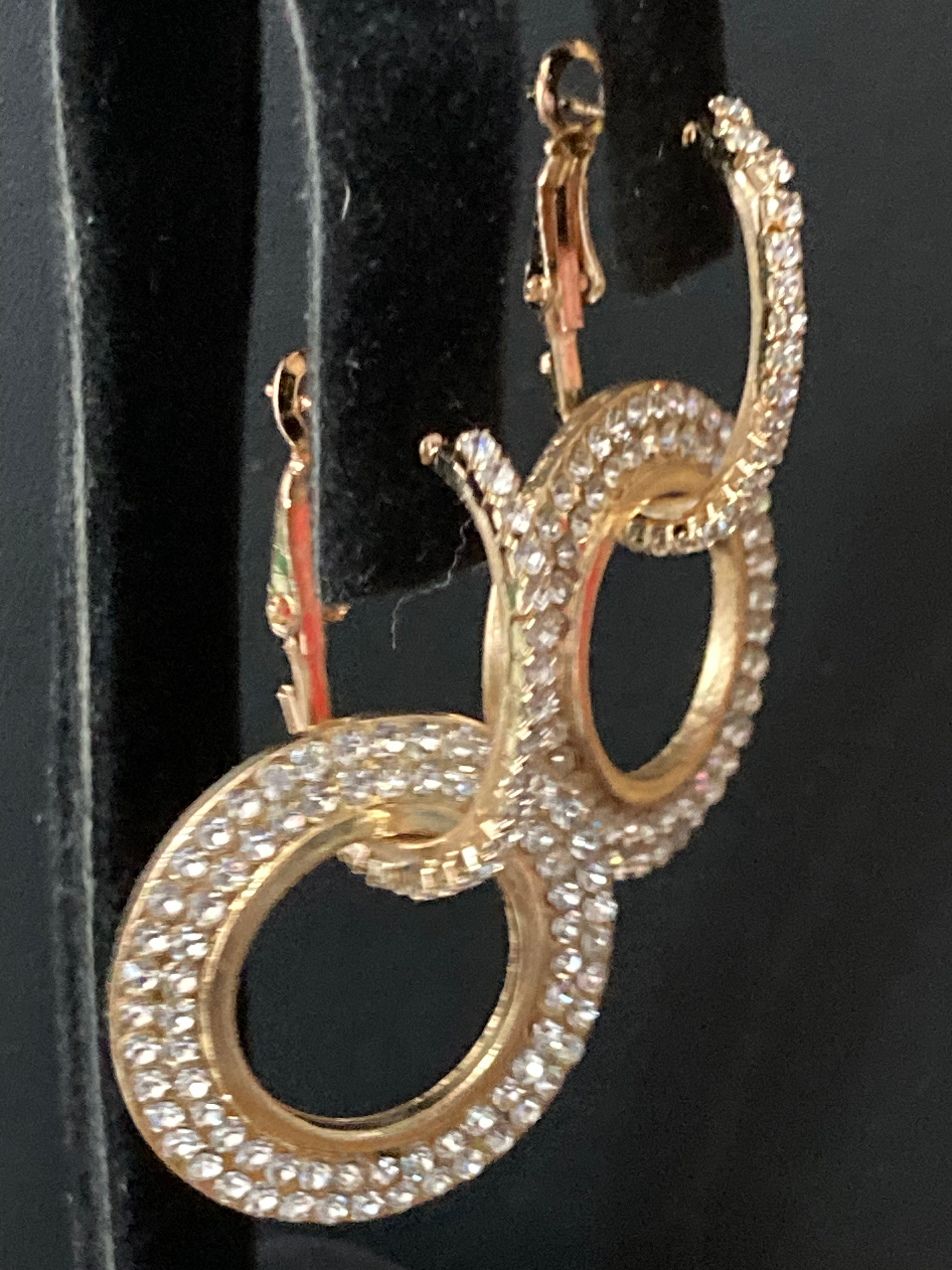 Gold pave diamanté Crystal circle drop earrings