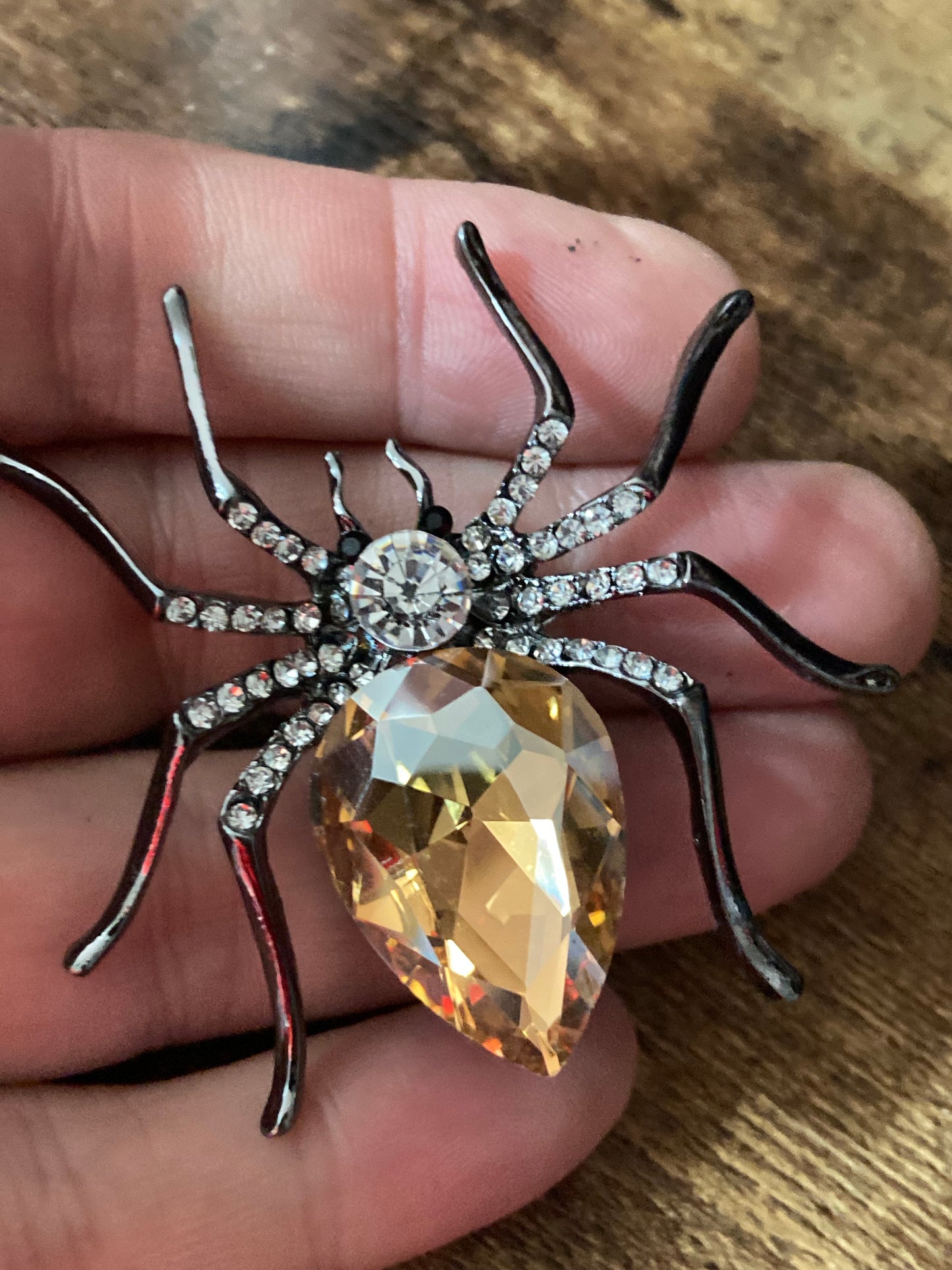 Large spider brooch citrine diamanté