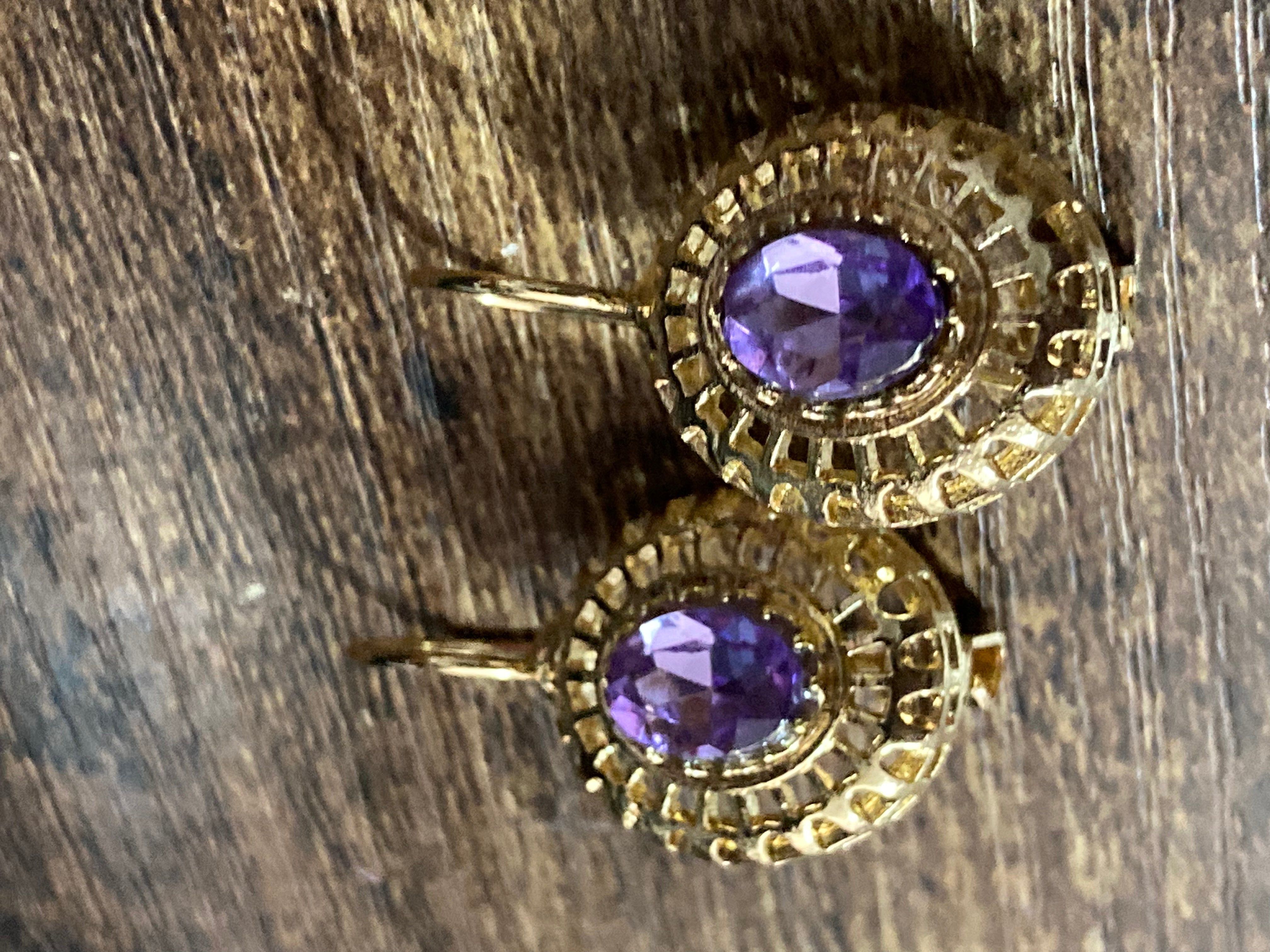 Gold amethyst diamanté drop earrings Victorian style