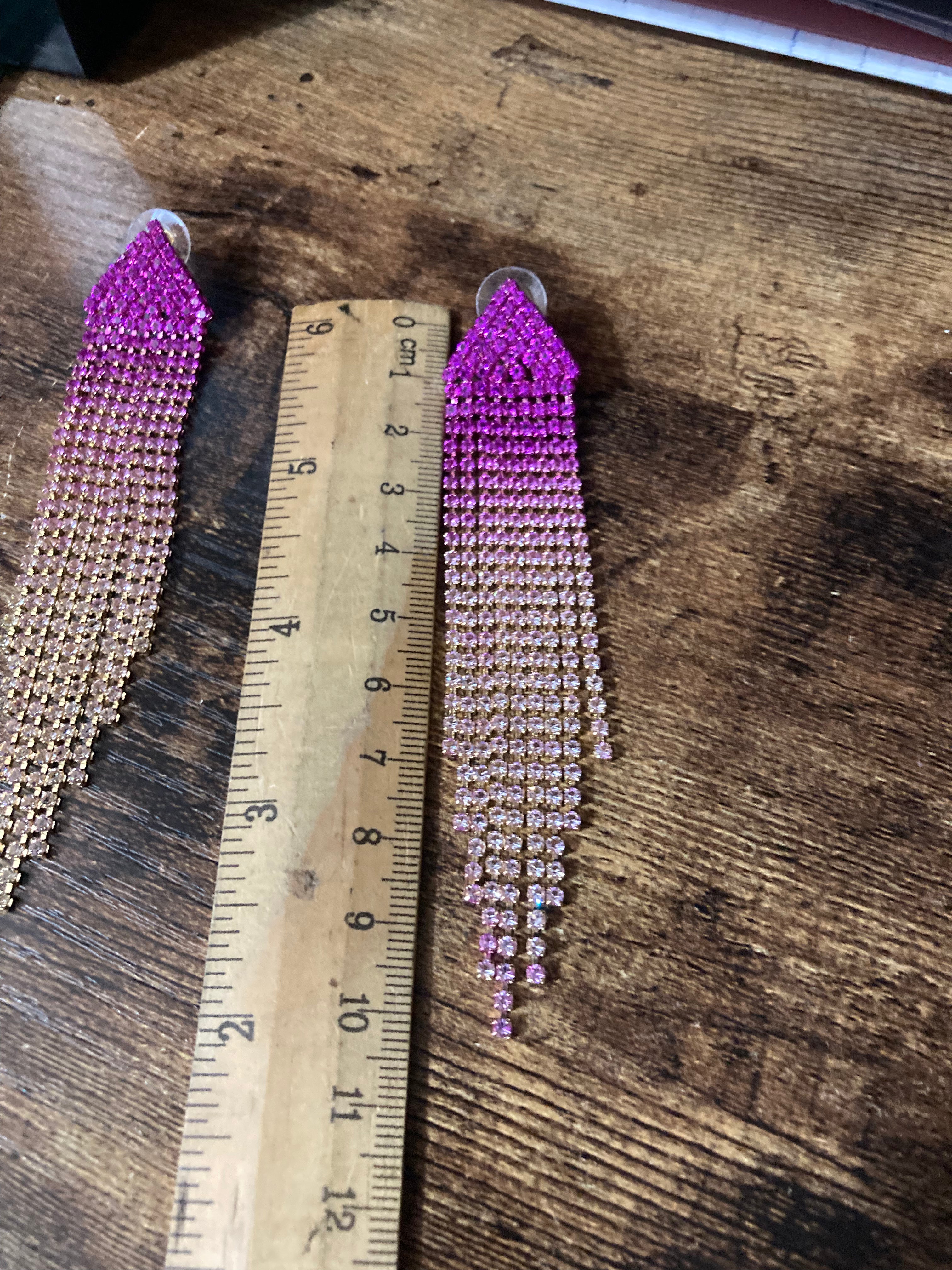 Hot pink Crystal diamanté tassel earrings