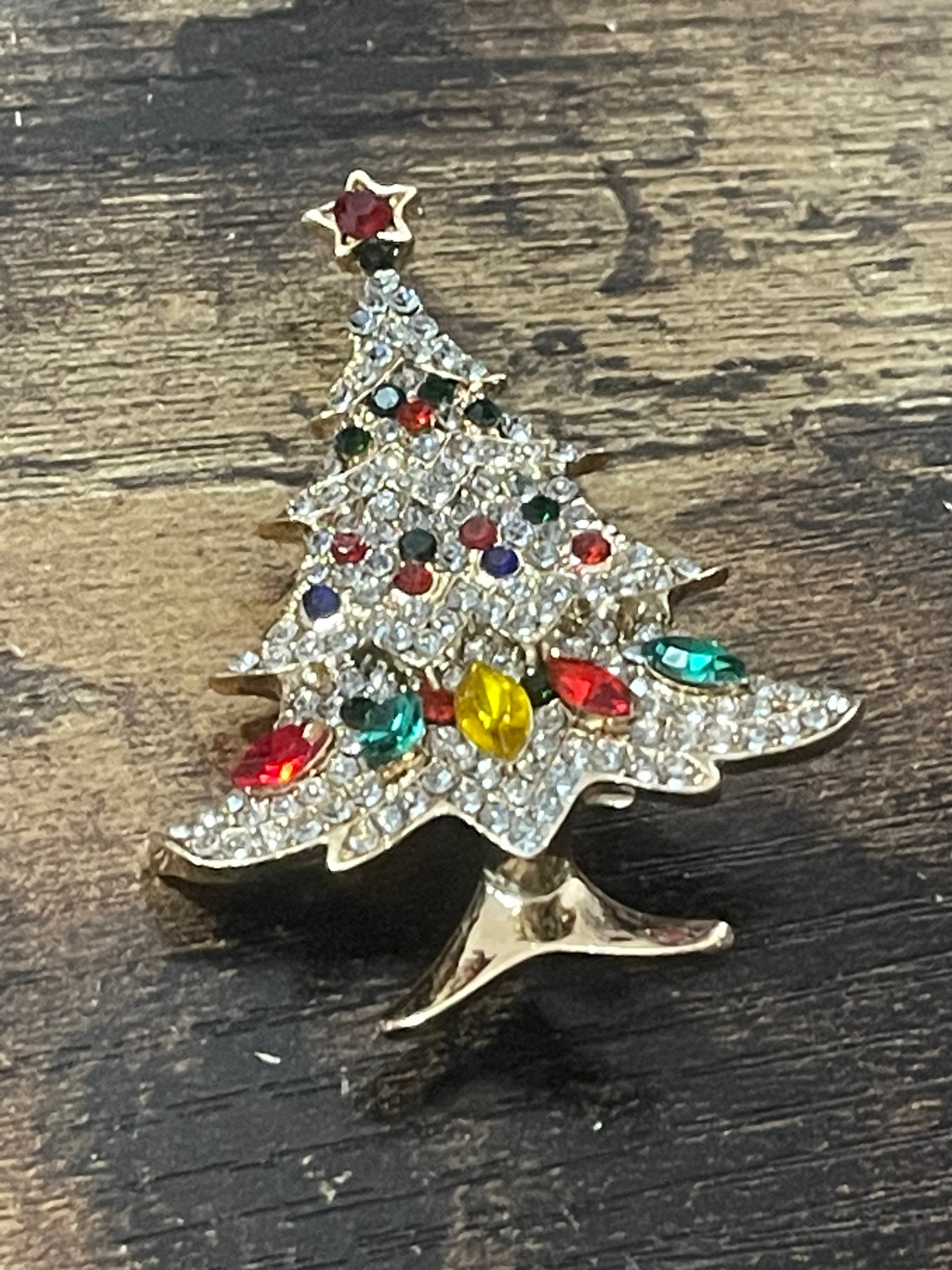 Rainbow Crystal diamanté Christmas tree brooch