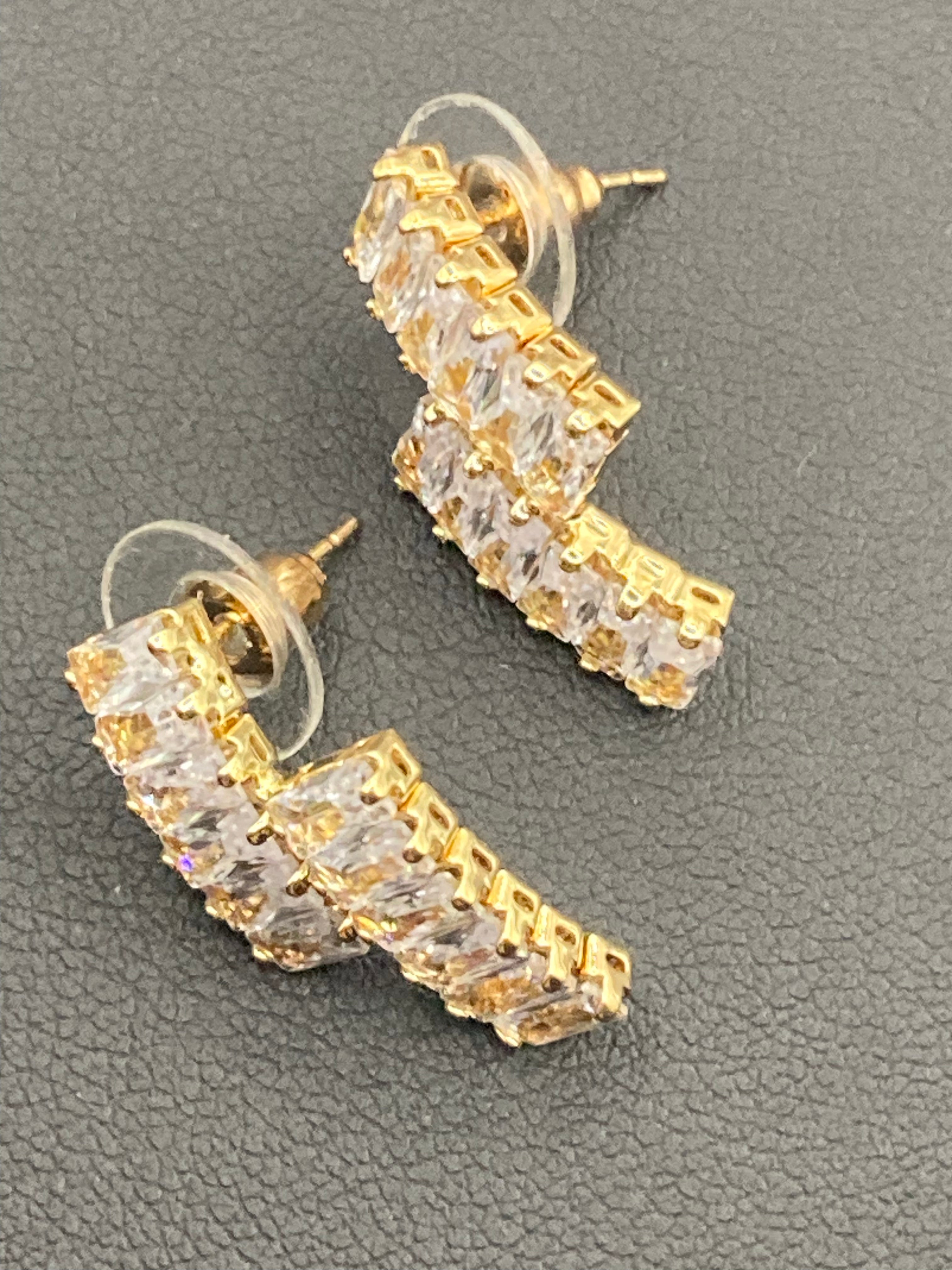 High End CZ earrings baguette Crystal diamanté gold plated