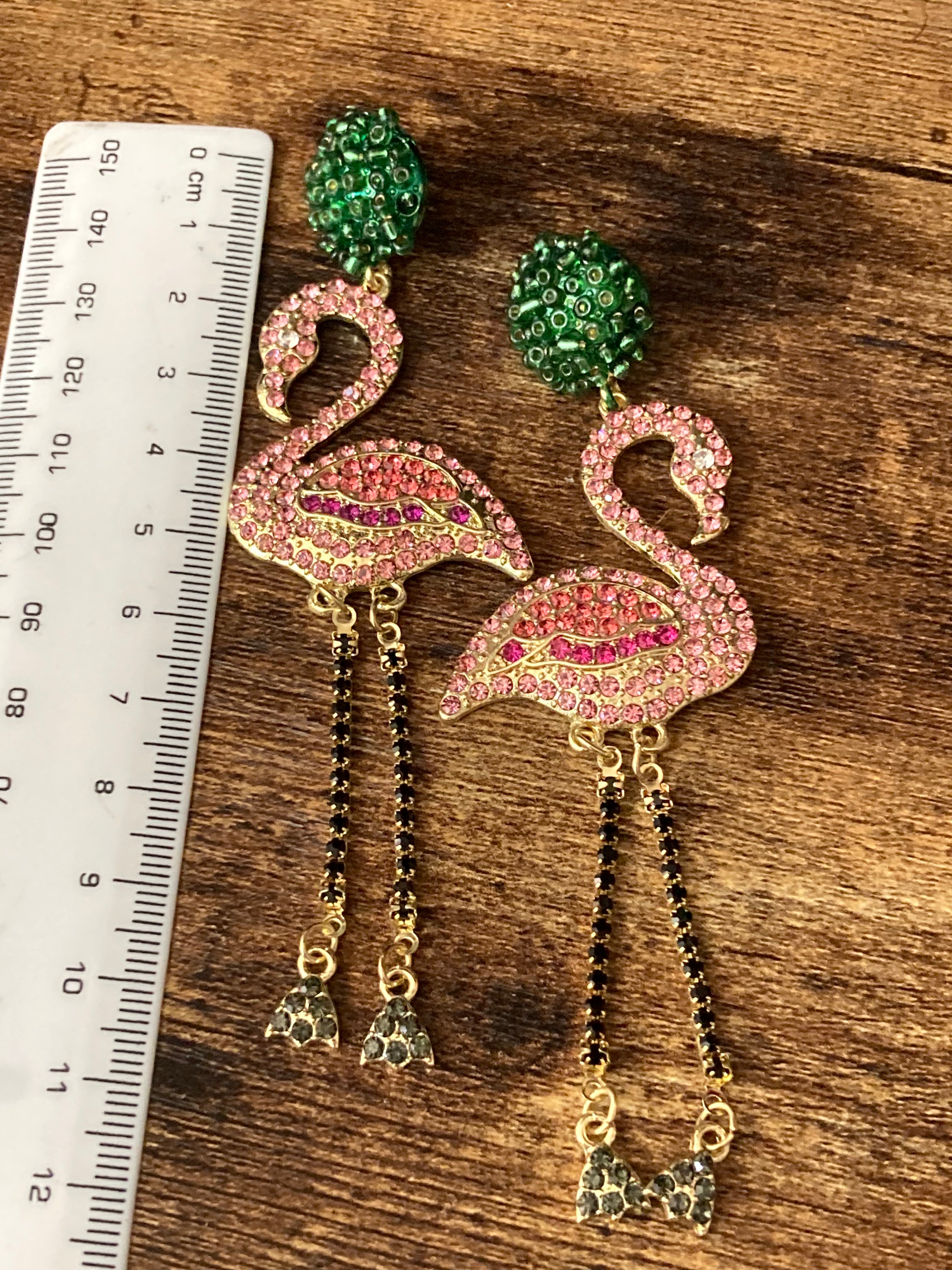 pink diamanté flamingo earrings