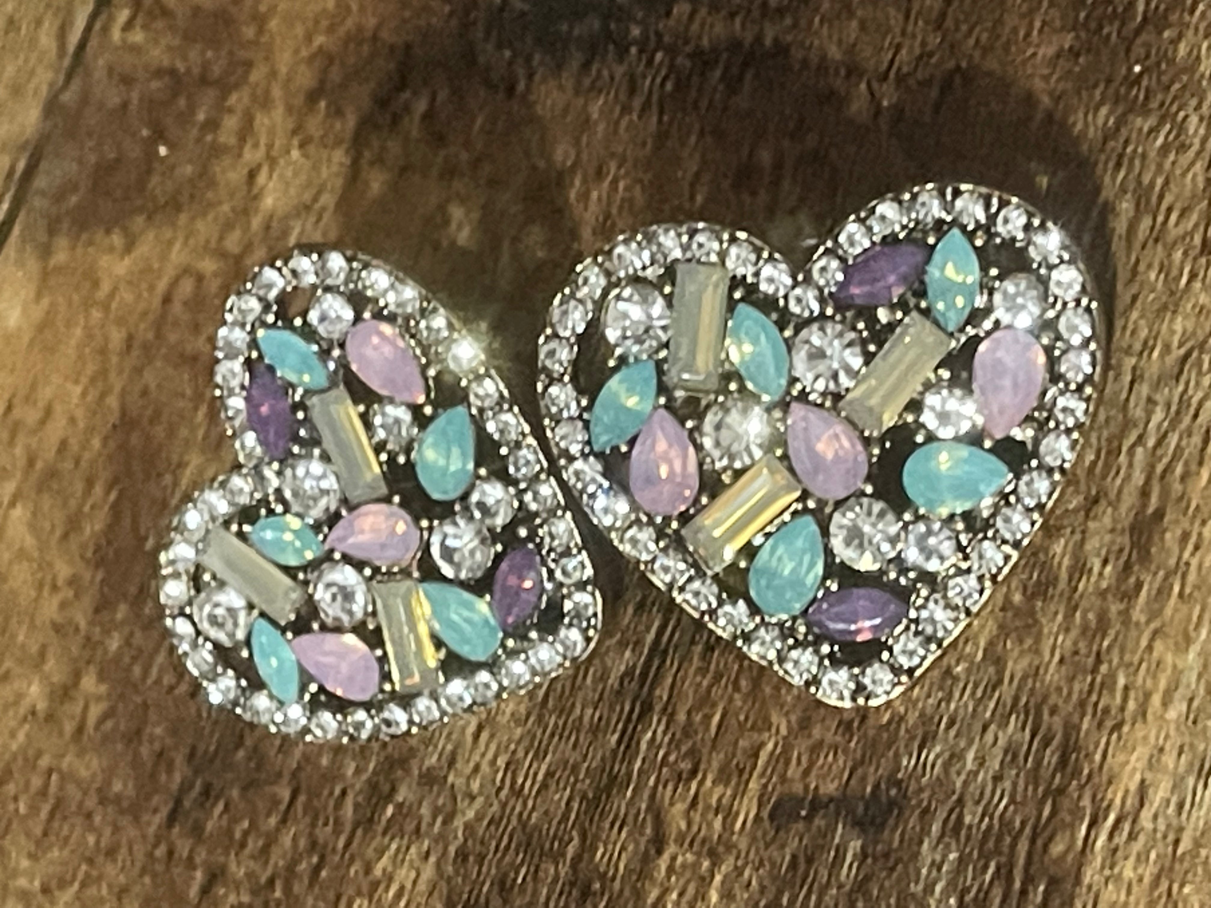 Large pastel diamanté Crystal love heart earrings