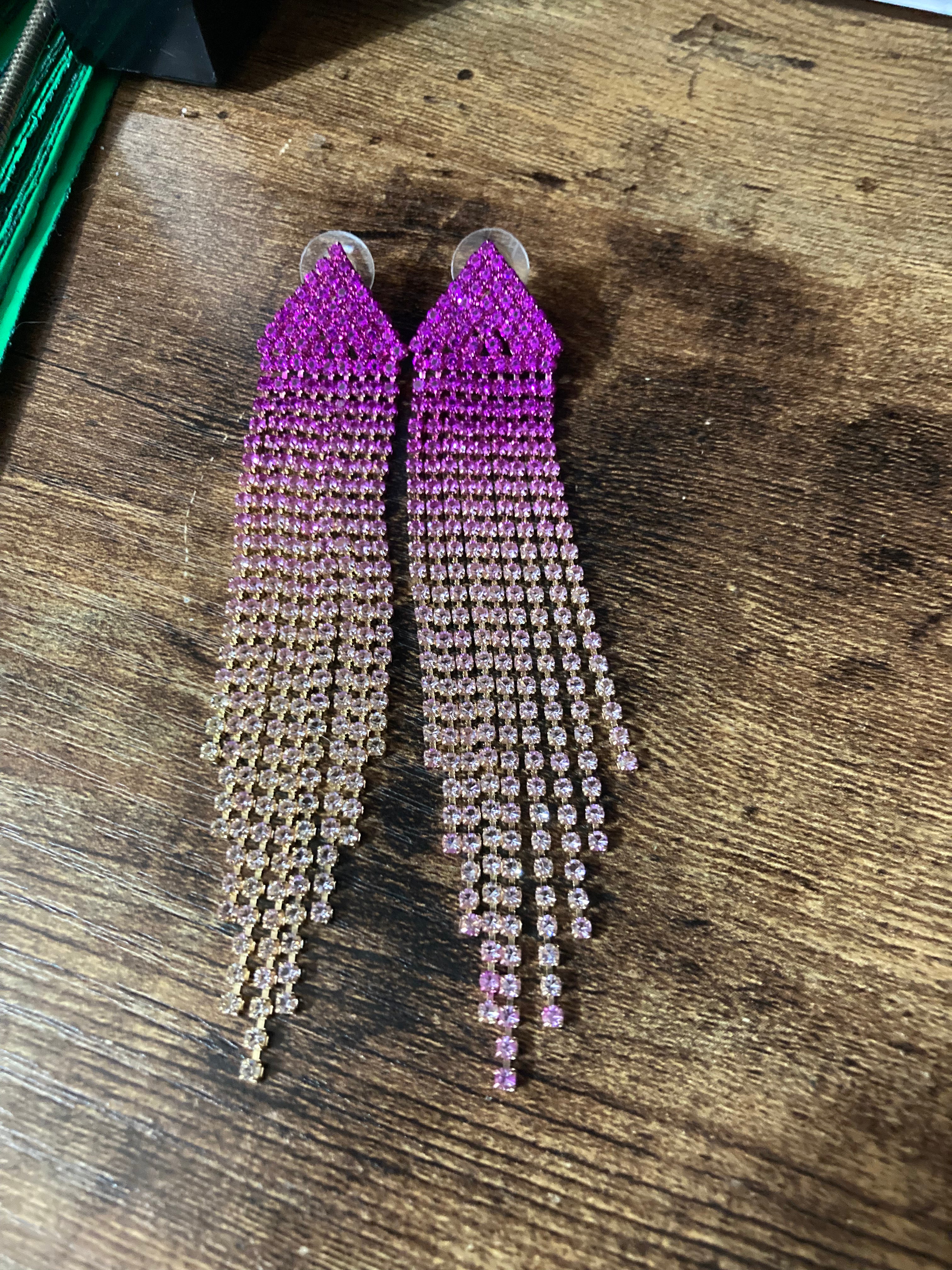 Hot pink Crystal diamanté tassel earrings