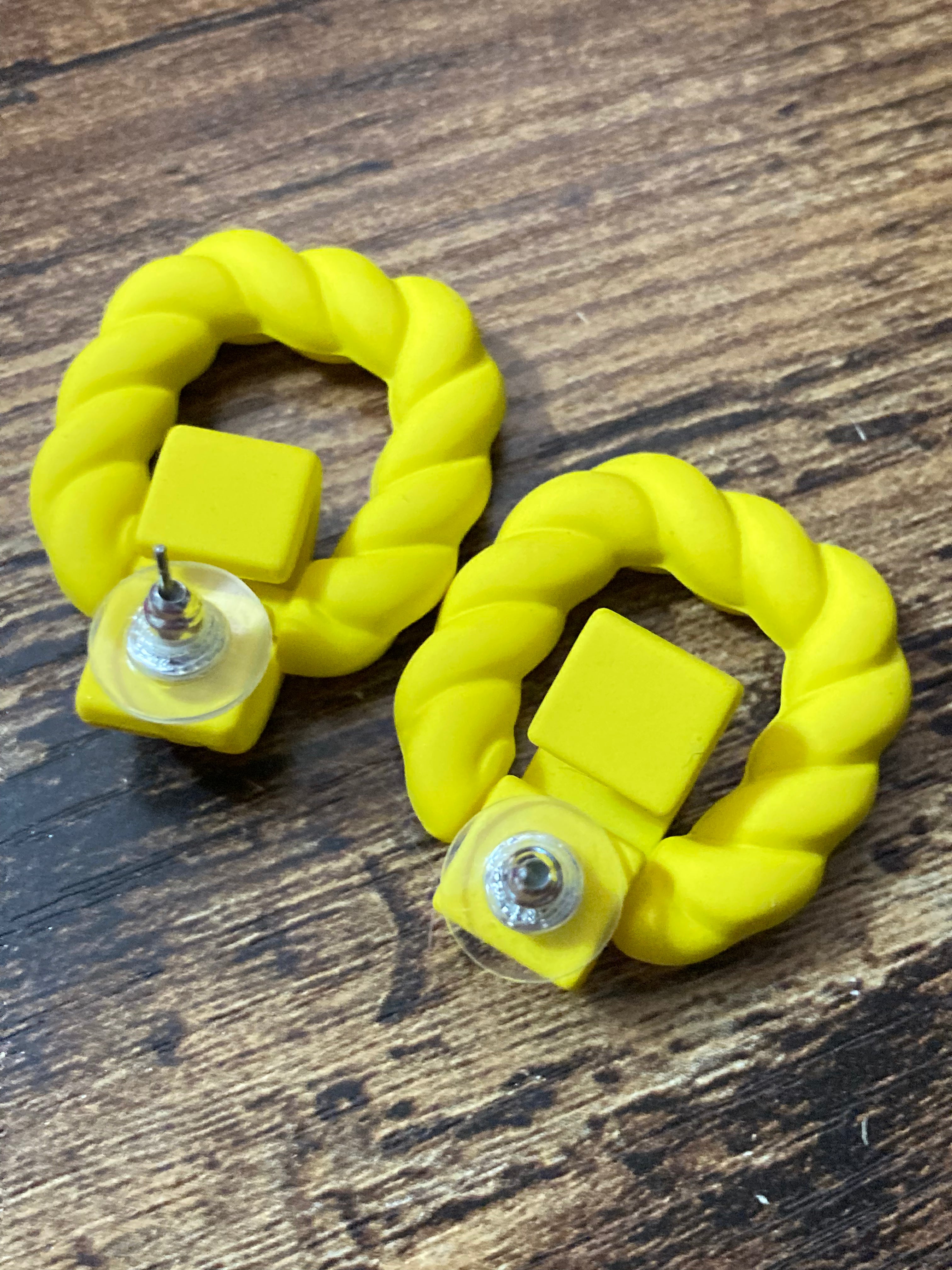 Bright Yellow nautical rope twist door knocker earrings