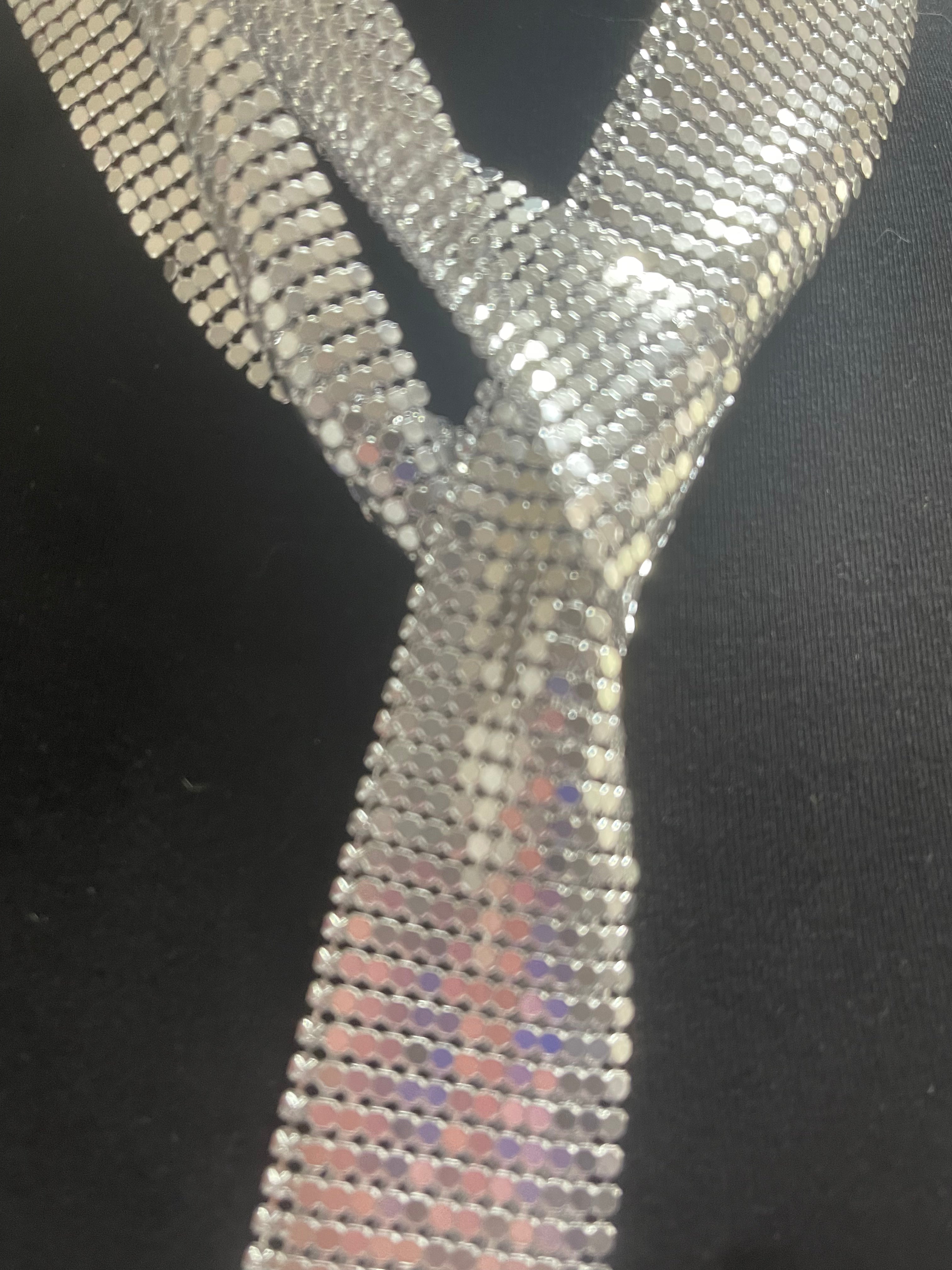 Long silver mesh chainmail versatile necklace