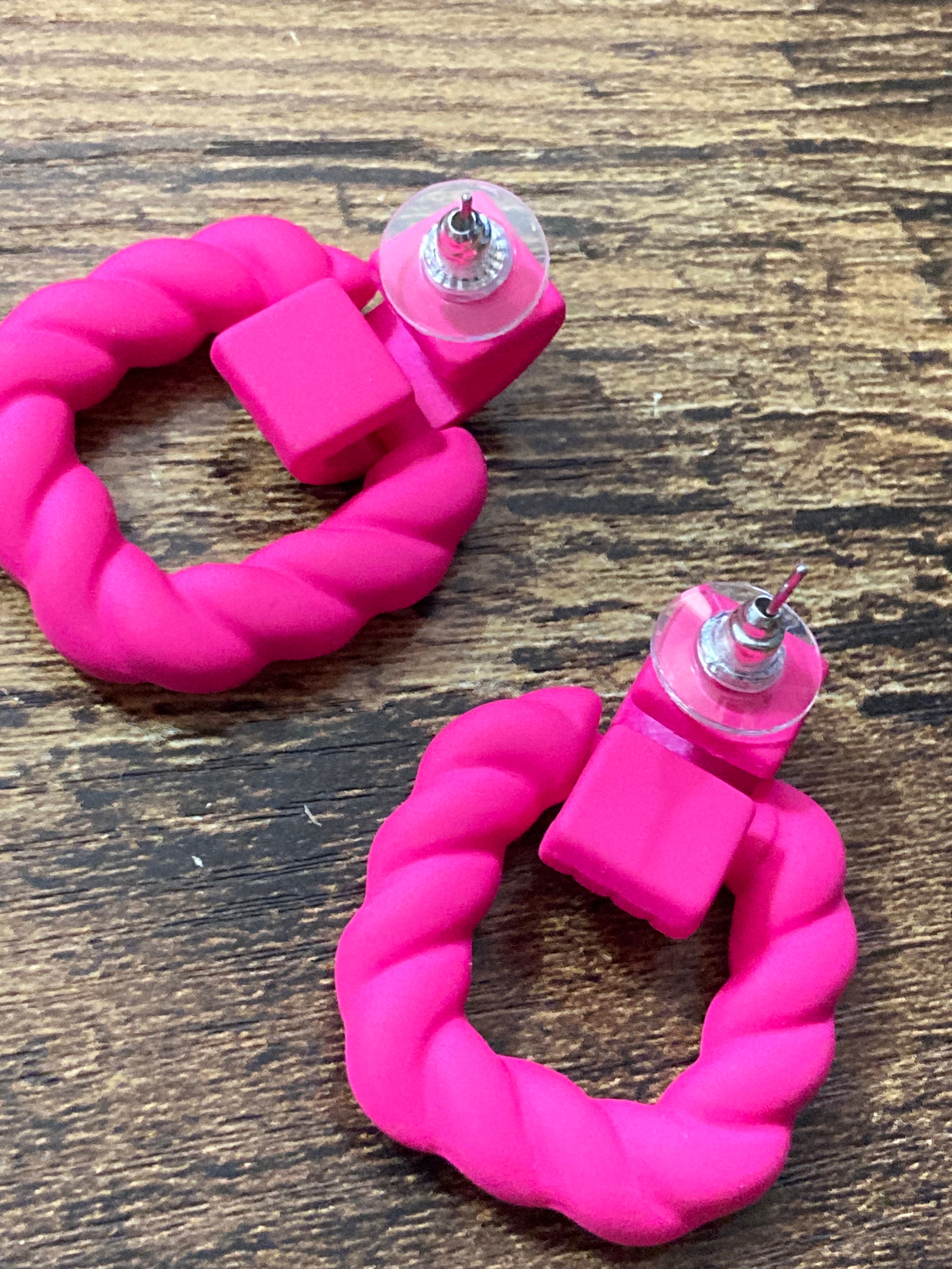 Bright Pink nautical rope twist door knocker earrings