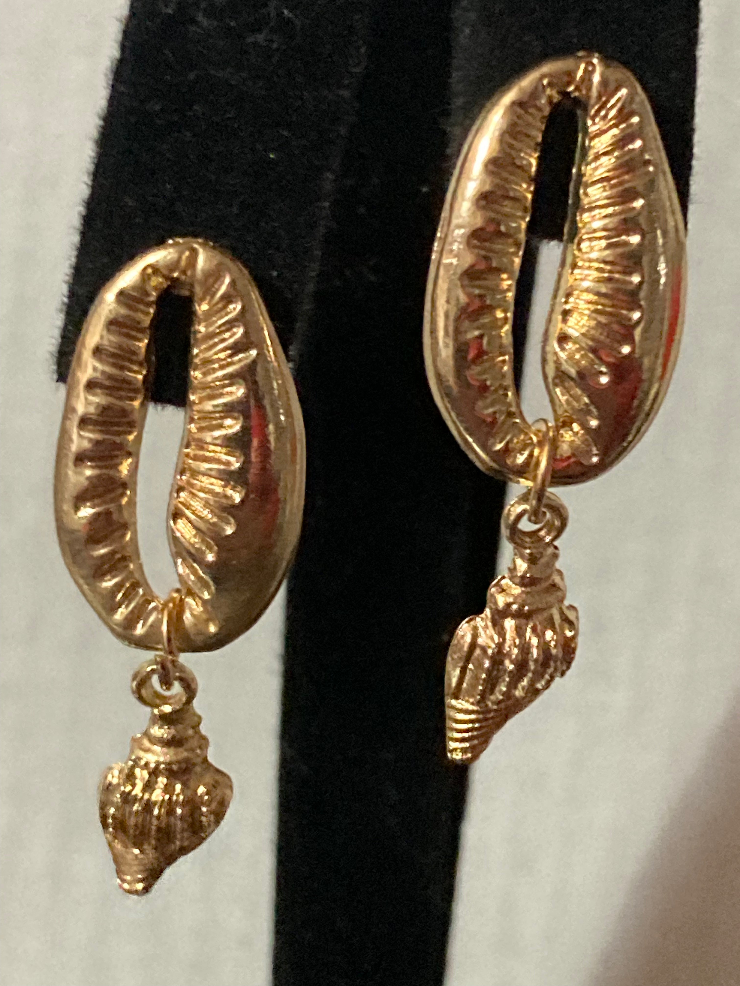 Gold conch shell nautical drop earrings