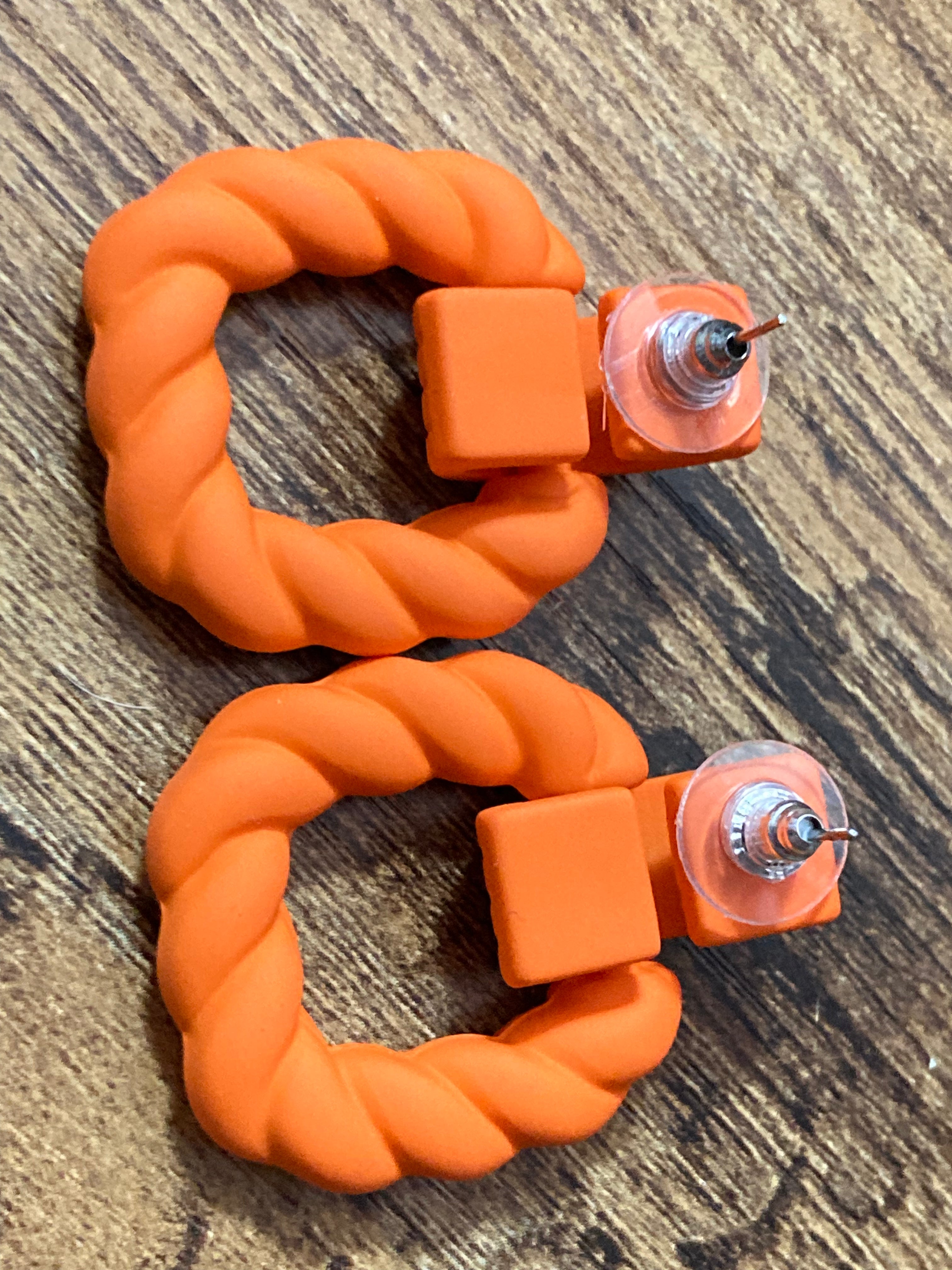 Bright Orange nautical rope twist door knocker earrings