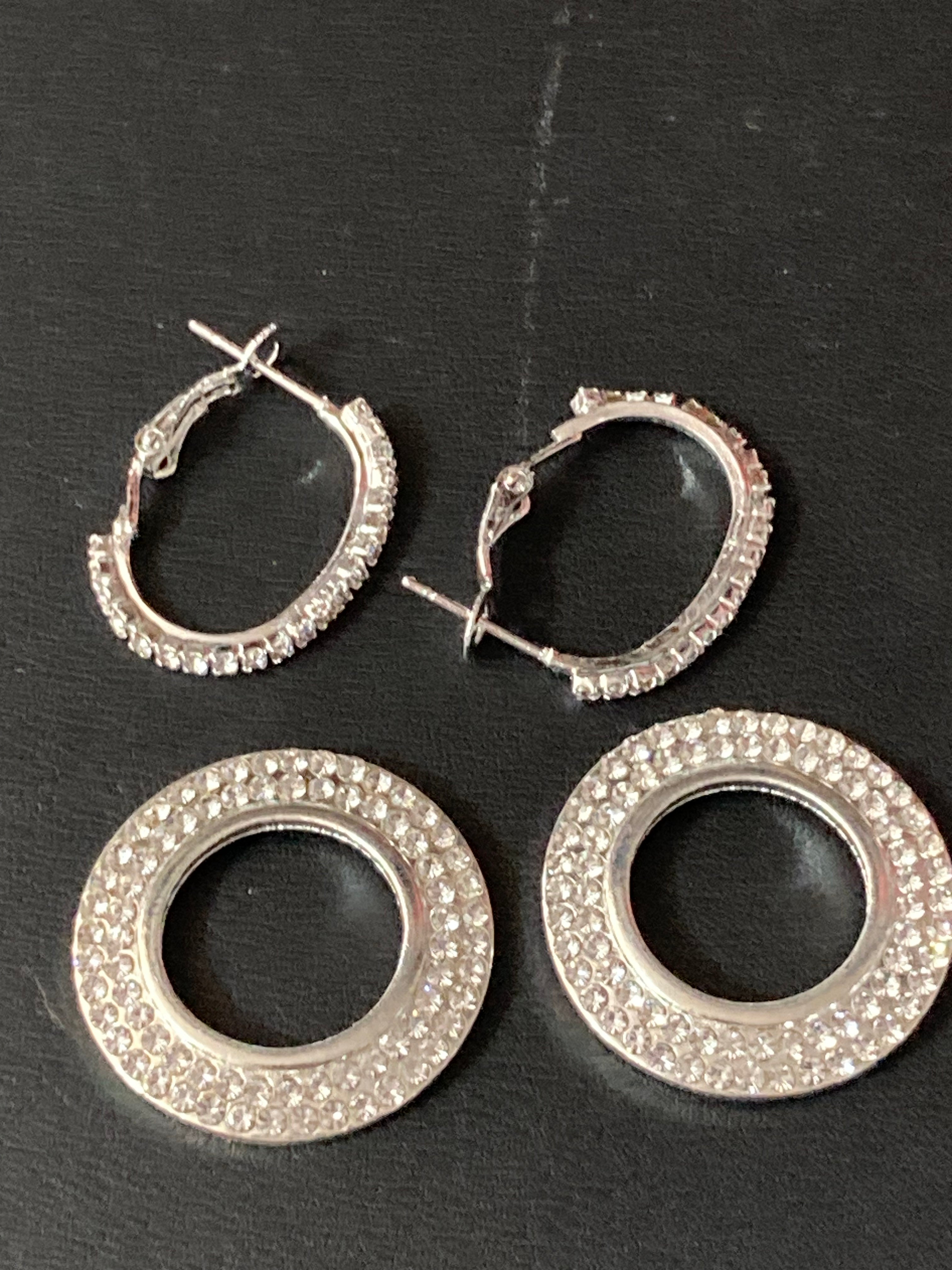 Silver diamanté circle drop earrings