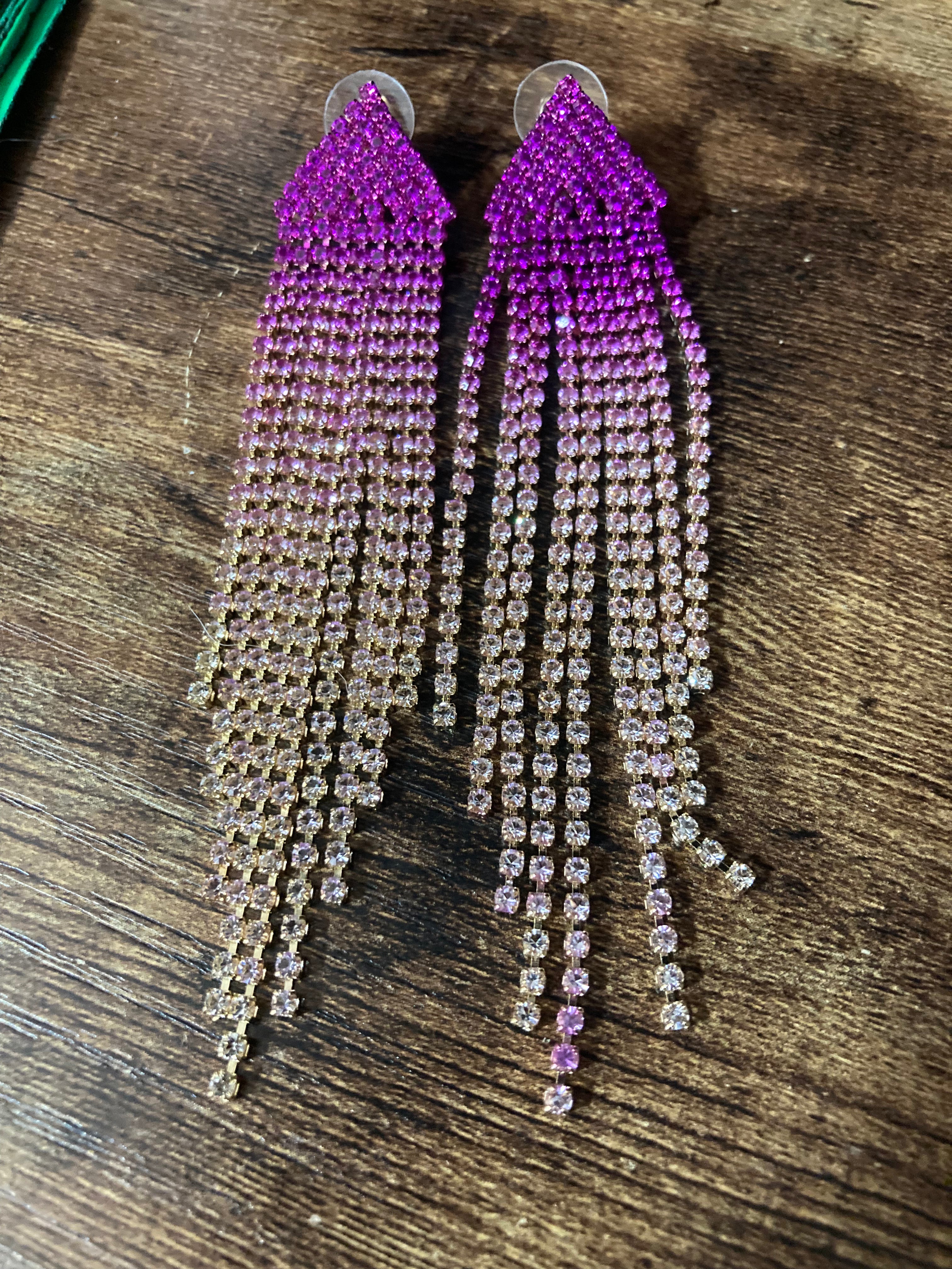 Hot pink Crystal diamanté tassel earrings