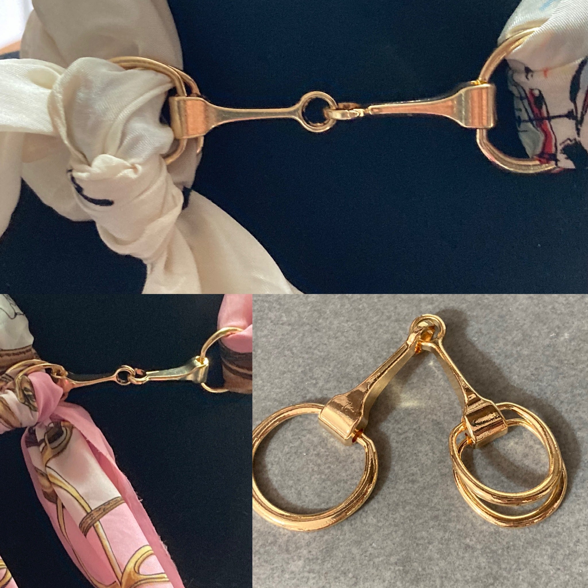 Gold horse snaffle scarf clip Designer style