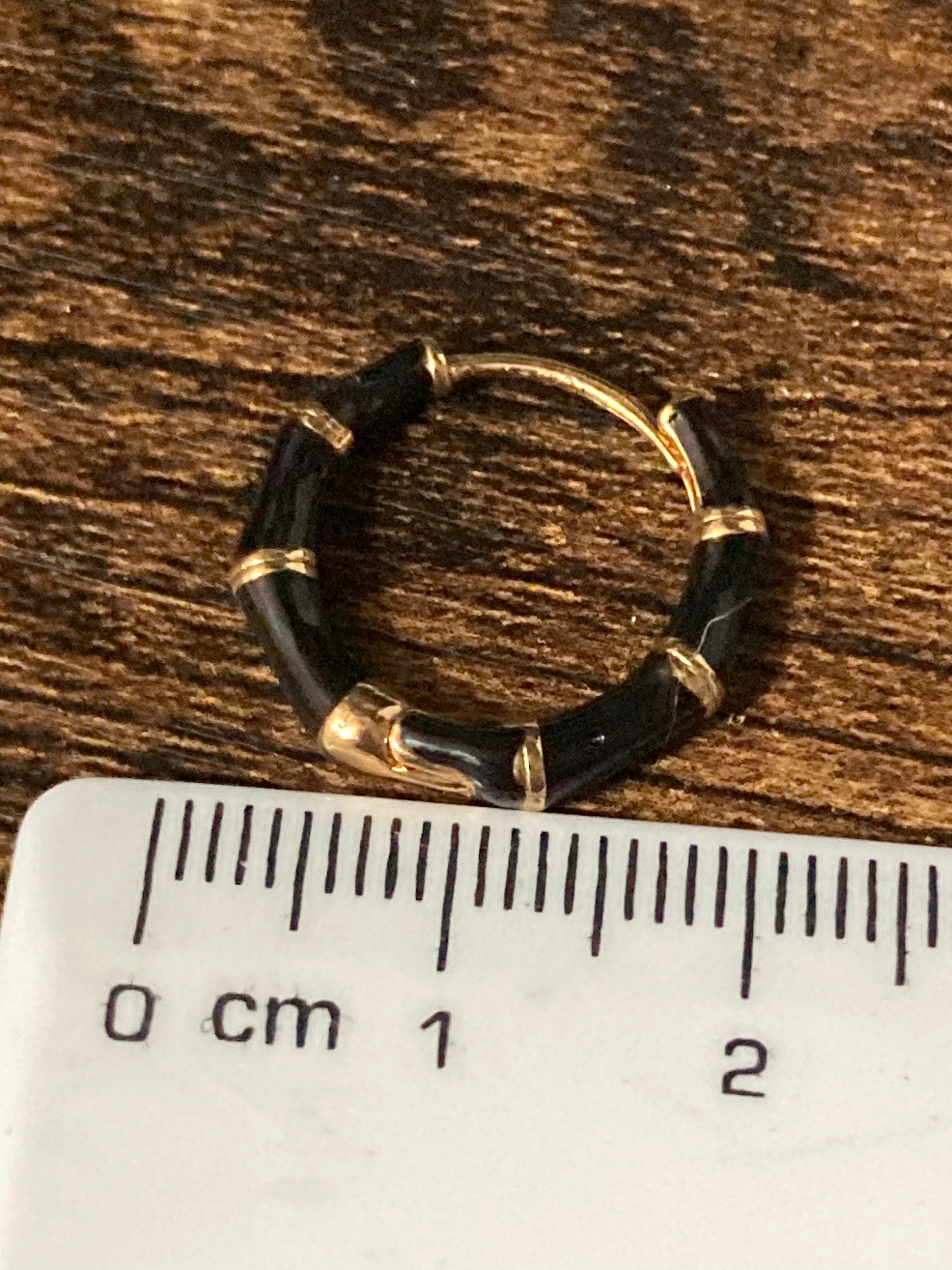 Small enamel black and gold bamboo design hoop earrings Huggies