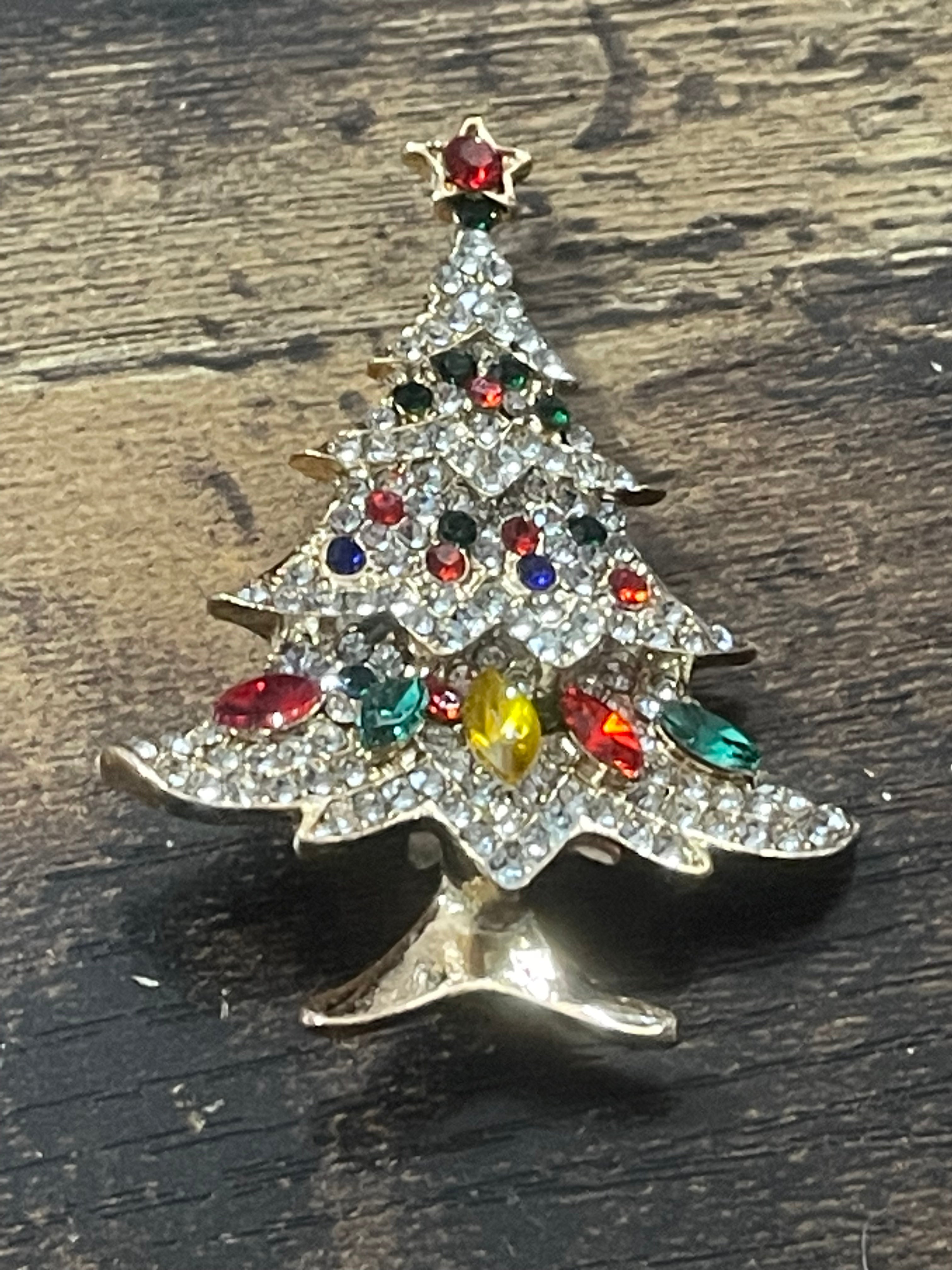 Rainbow Crystal diamanté Christmas tree brooch