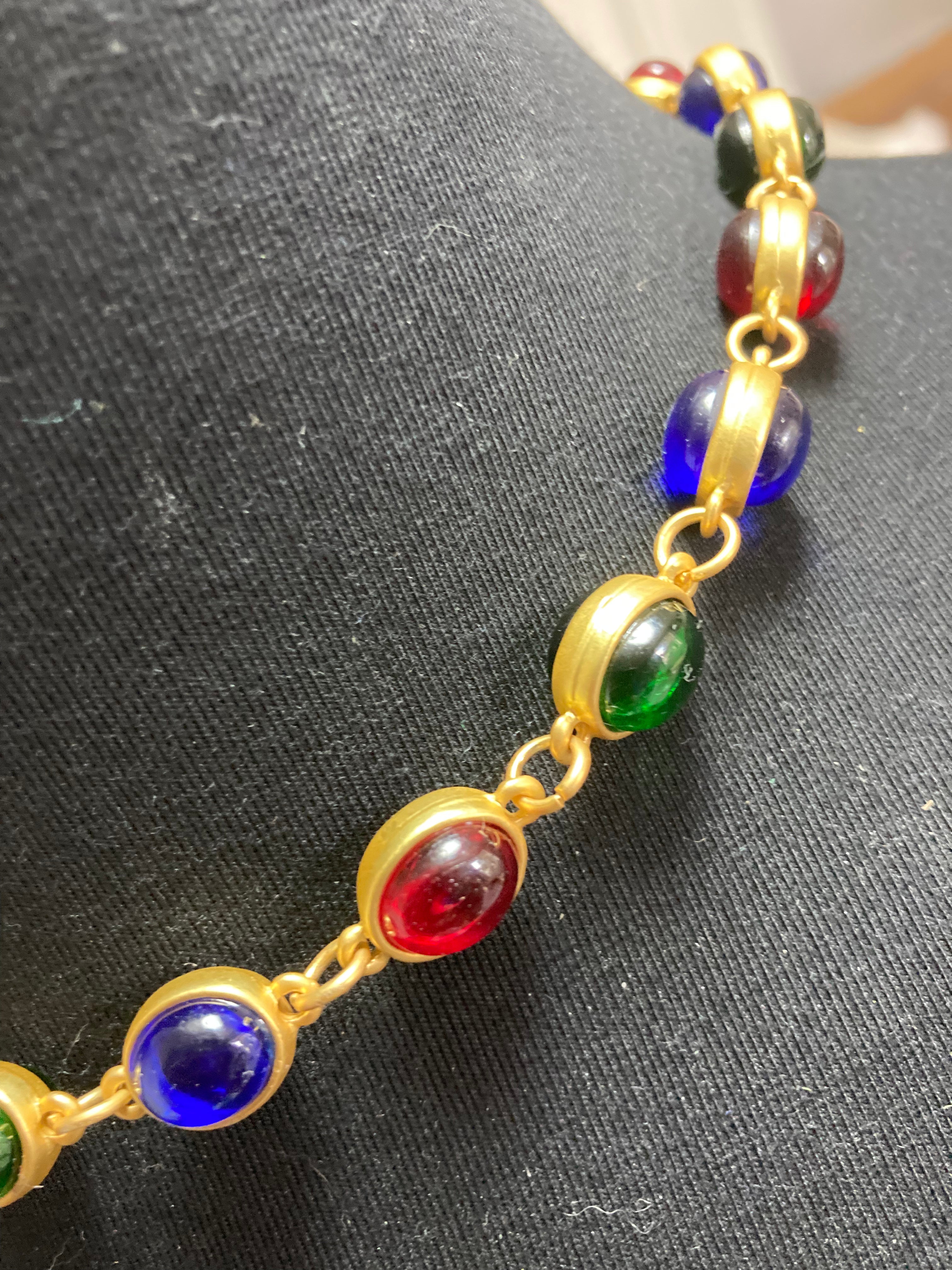 Etruscan choker Gripoix style red green blue cabochon necklace