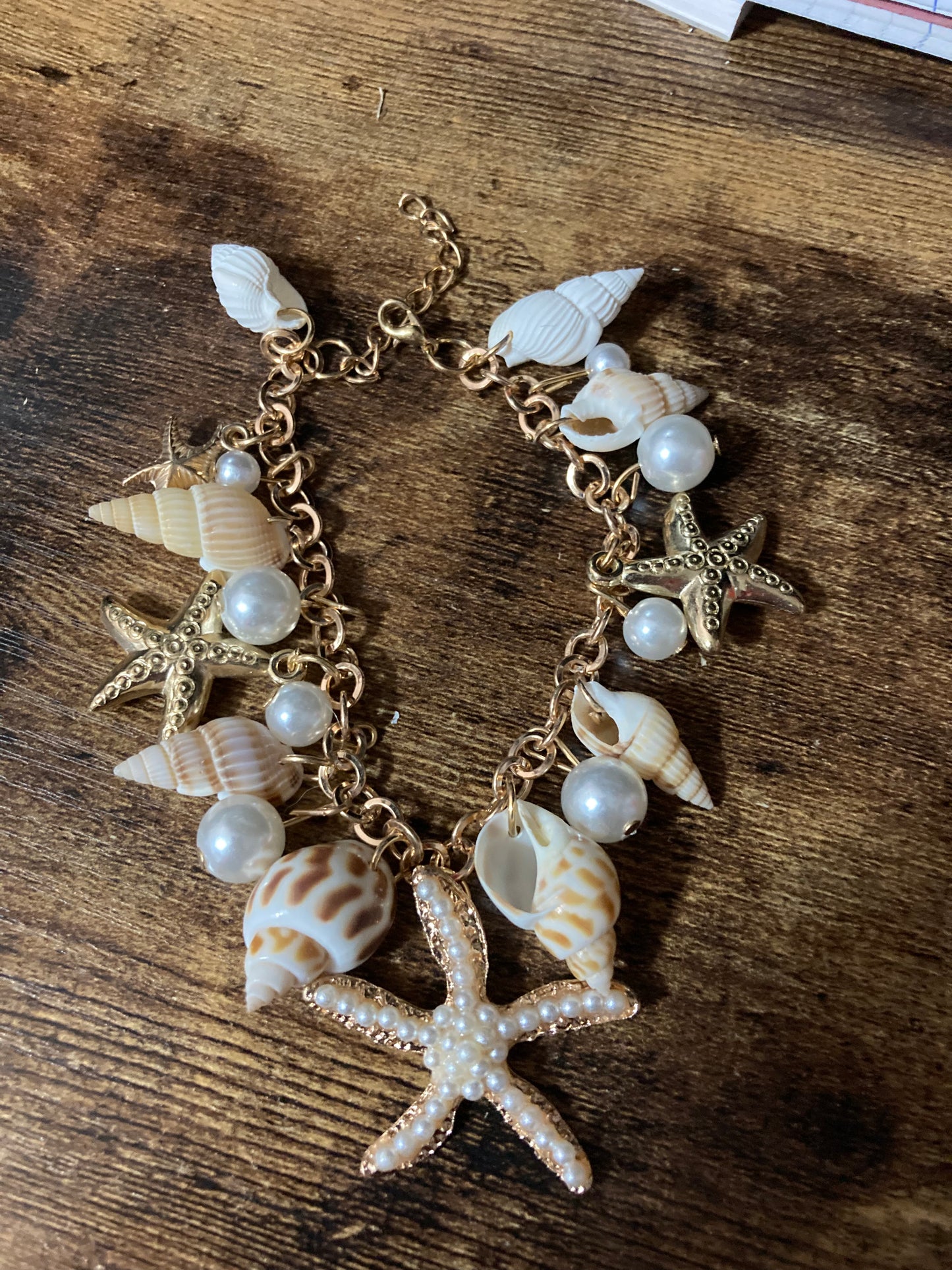 Tropical seashell pearl charm bracelet