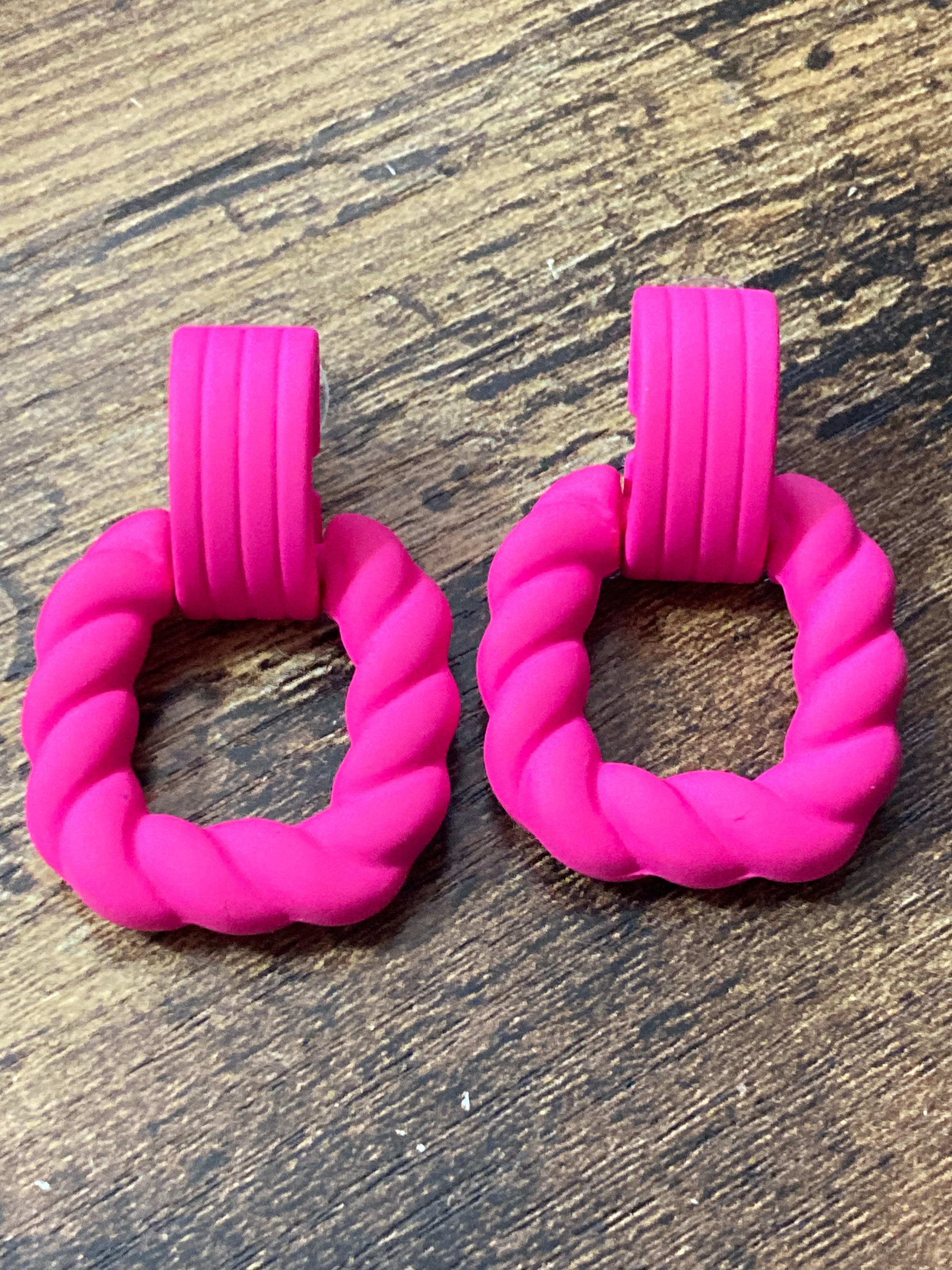 Bright Pink nautical rope twist door knocker earrings