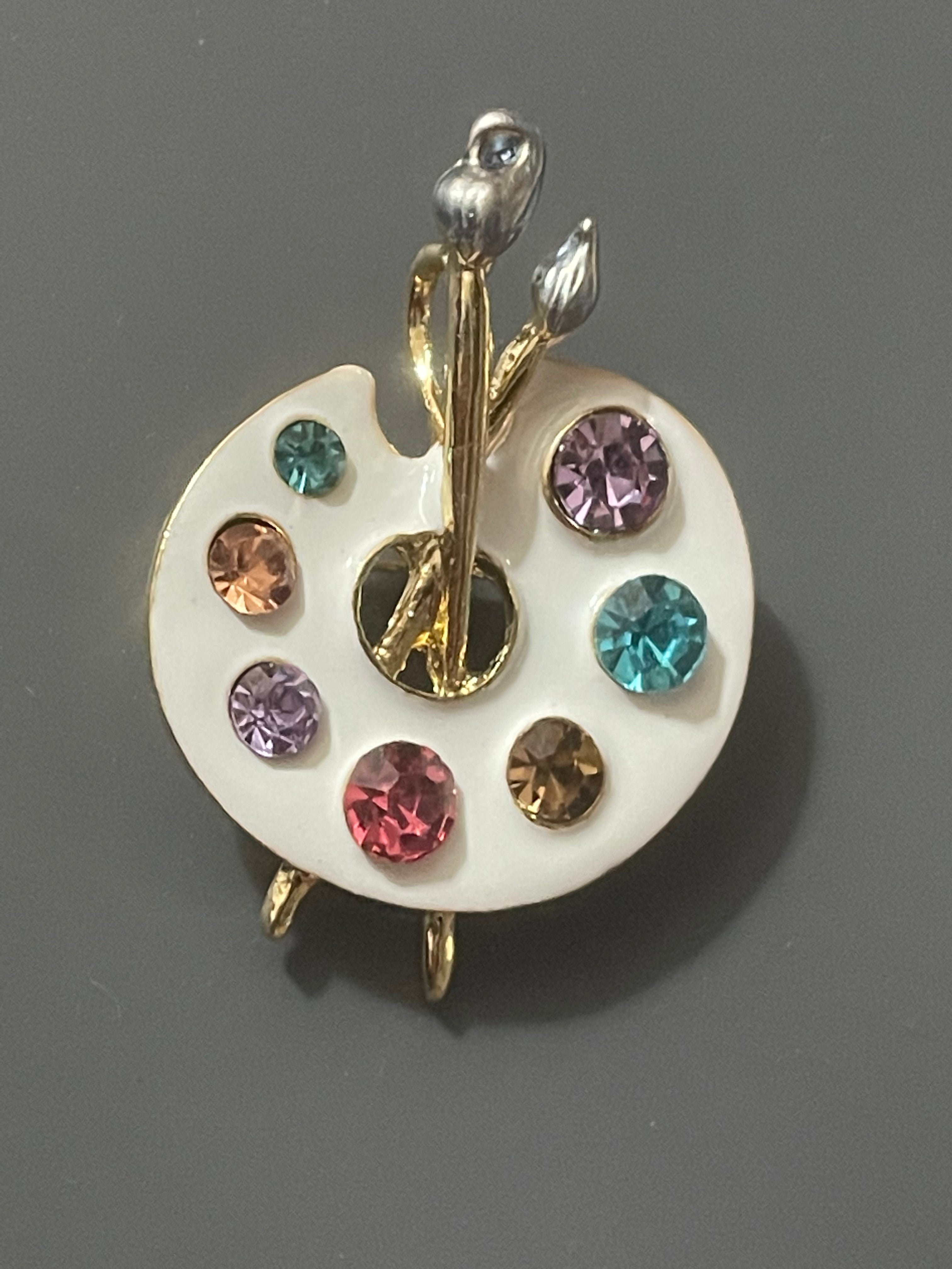 White enamel artists paint palette brooch and pendant