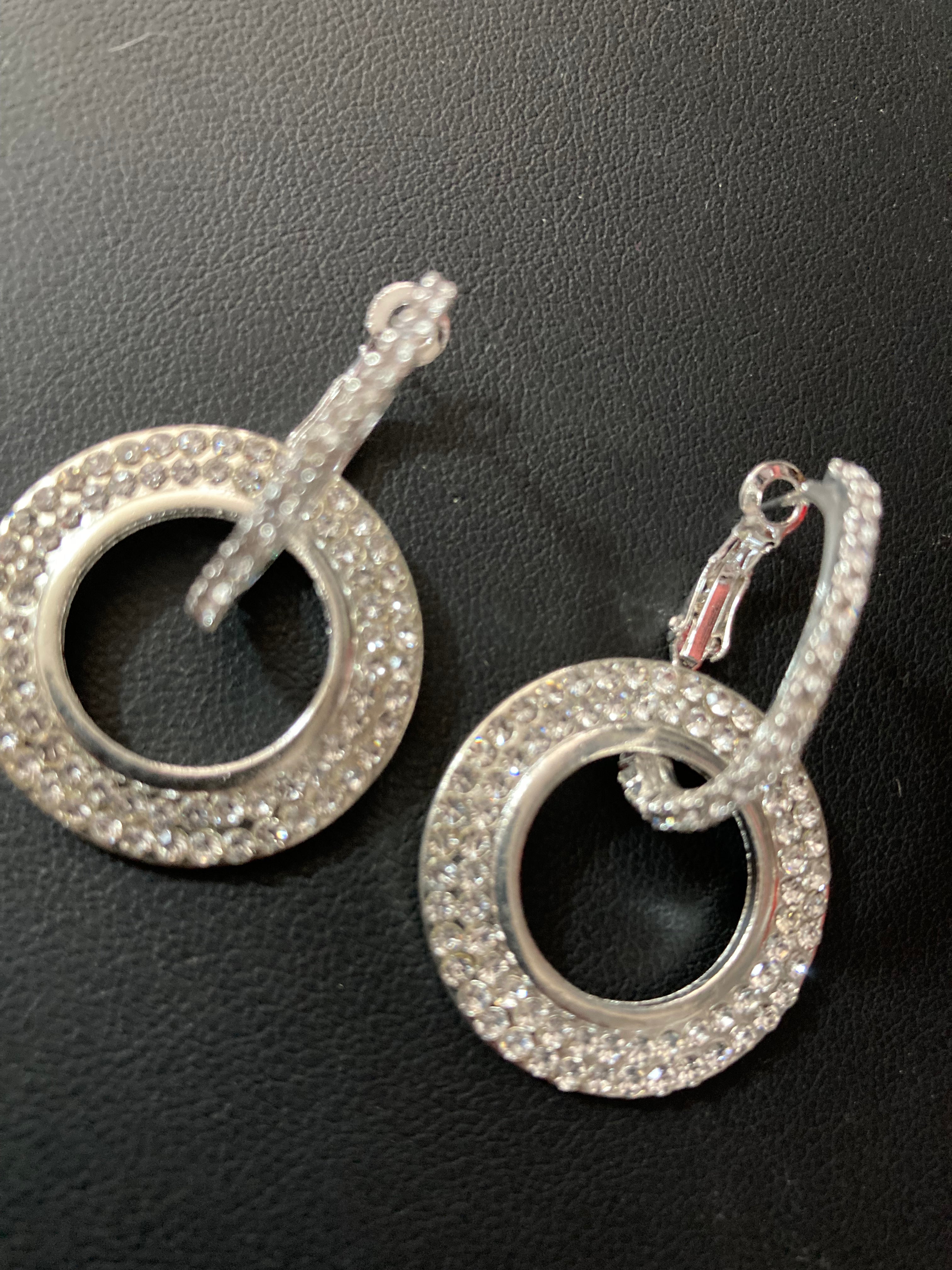 Silver diamanté circle drop earrings