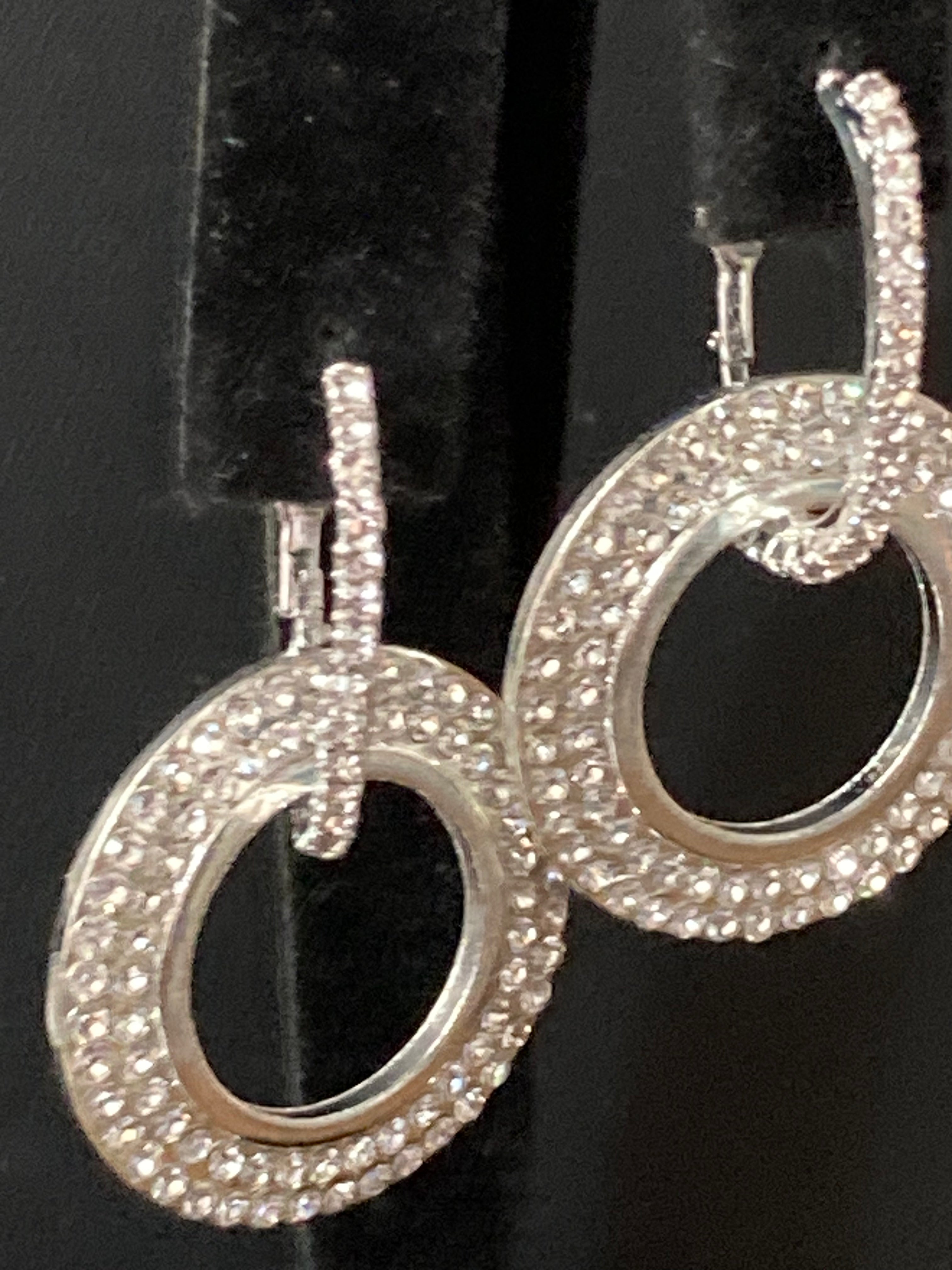 Silver diamanté circle drop earrings