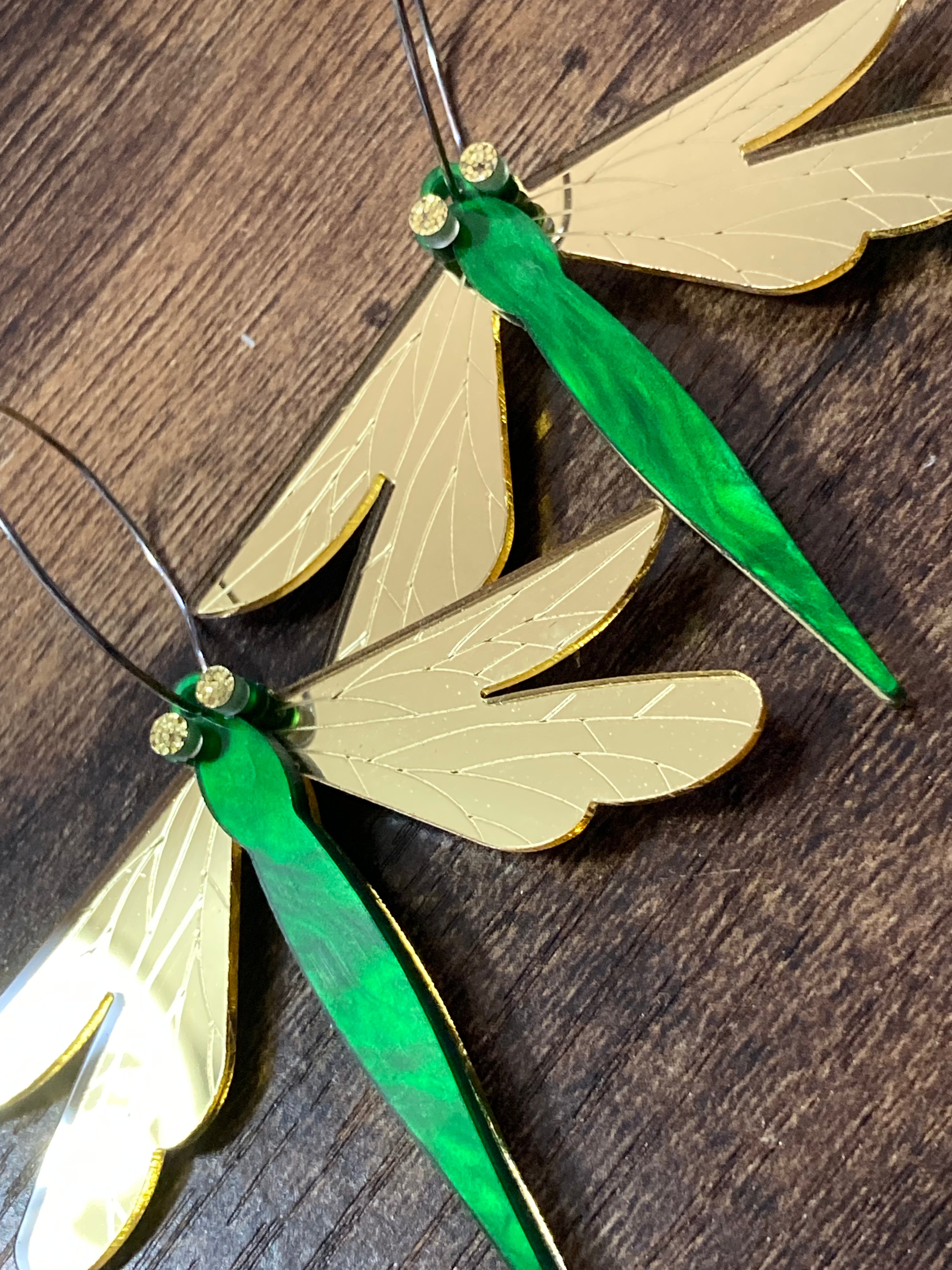 Mirror shine large dragon fly drop earrings