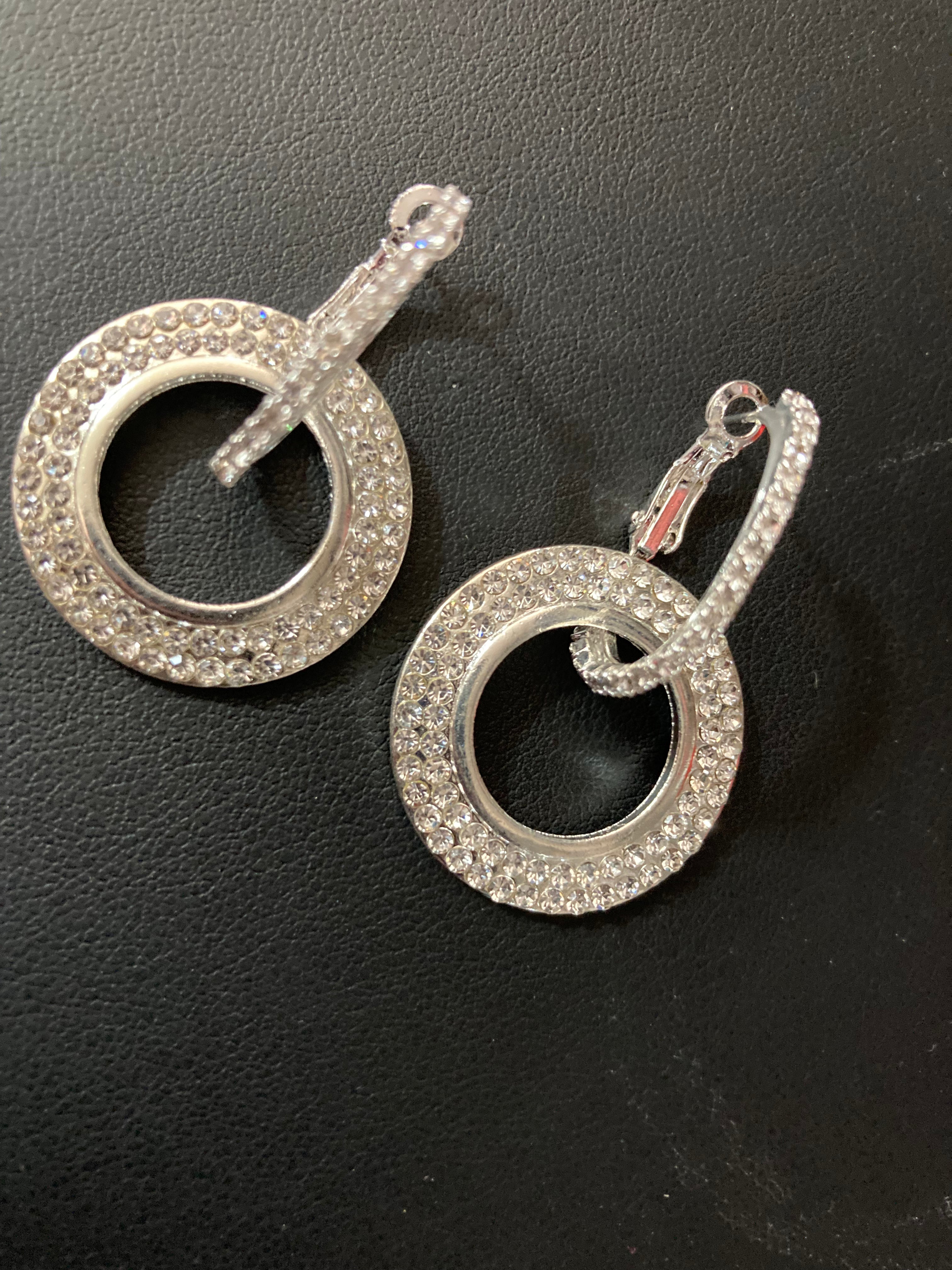 Silver diamanté circle drop earrings