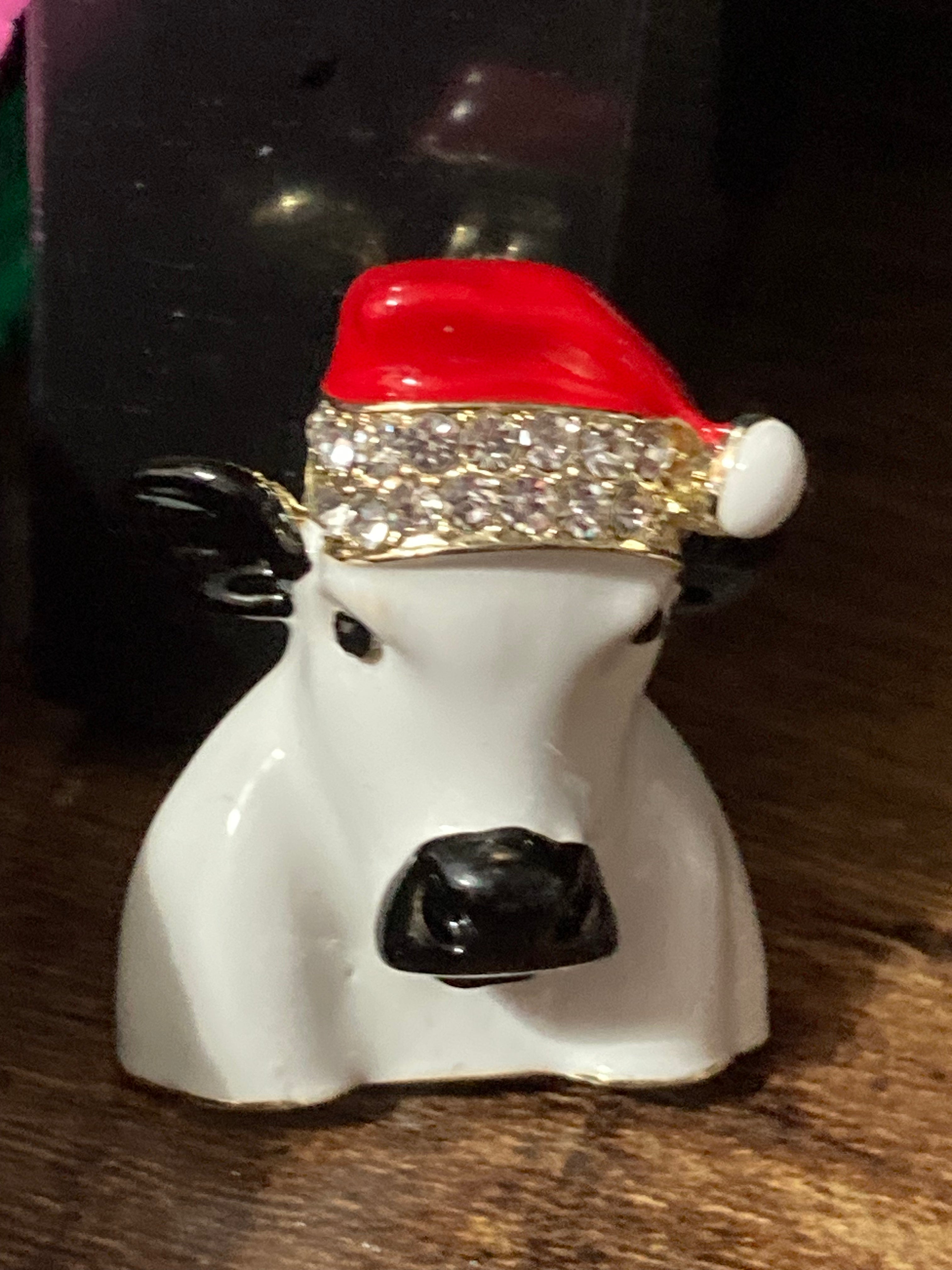 Diamanté Christmas Cow brooch