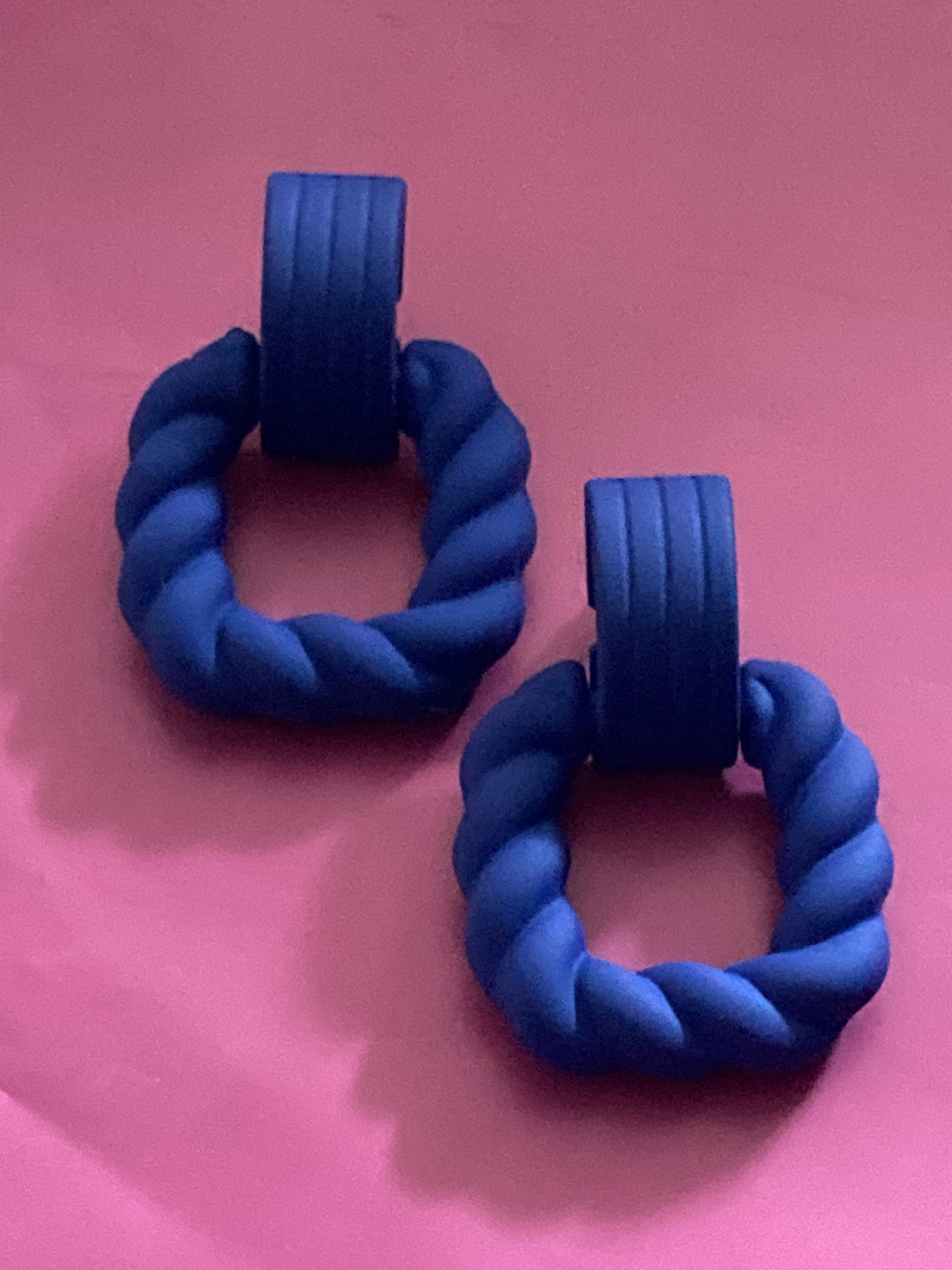 Cobalt blue nautical rope twist door knocker earrings