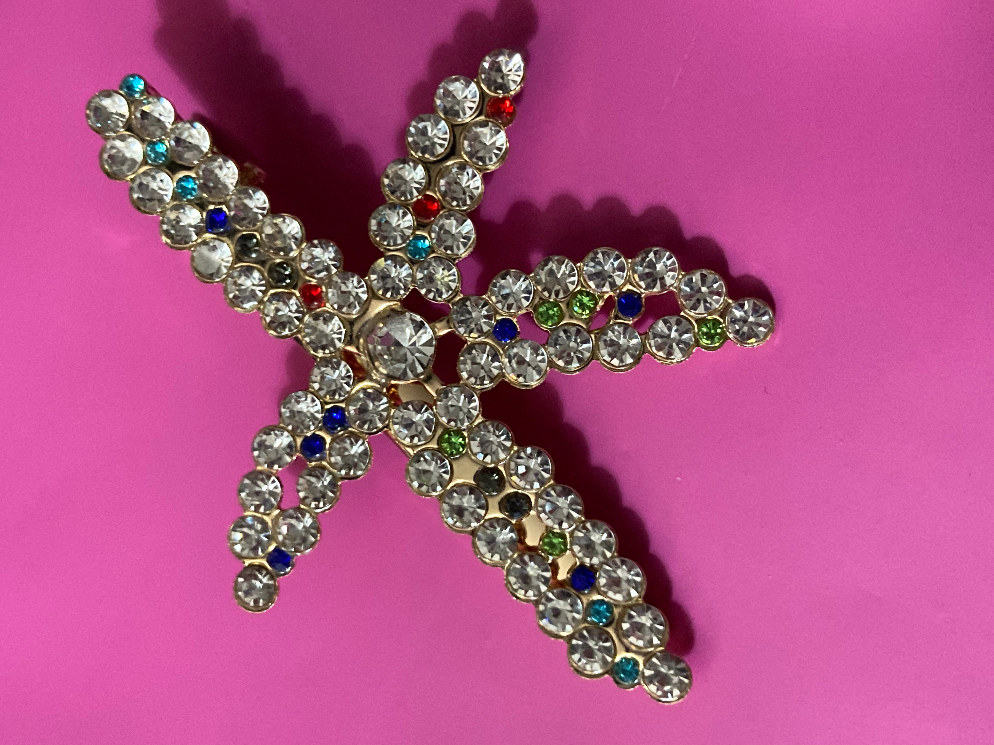 Nautical starfish clear and rainbow diamanté gold tone hair clip