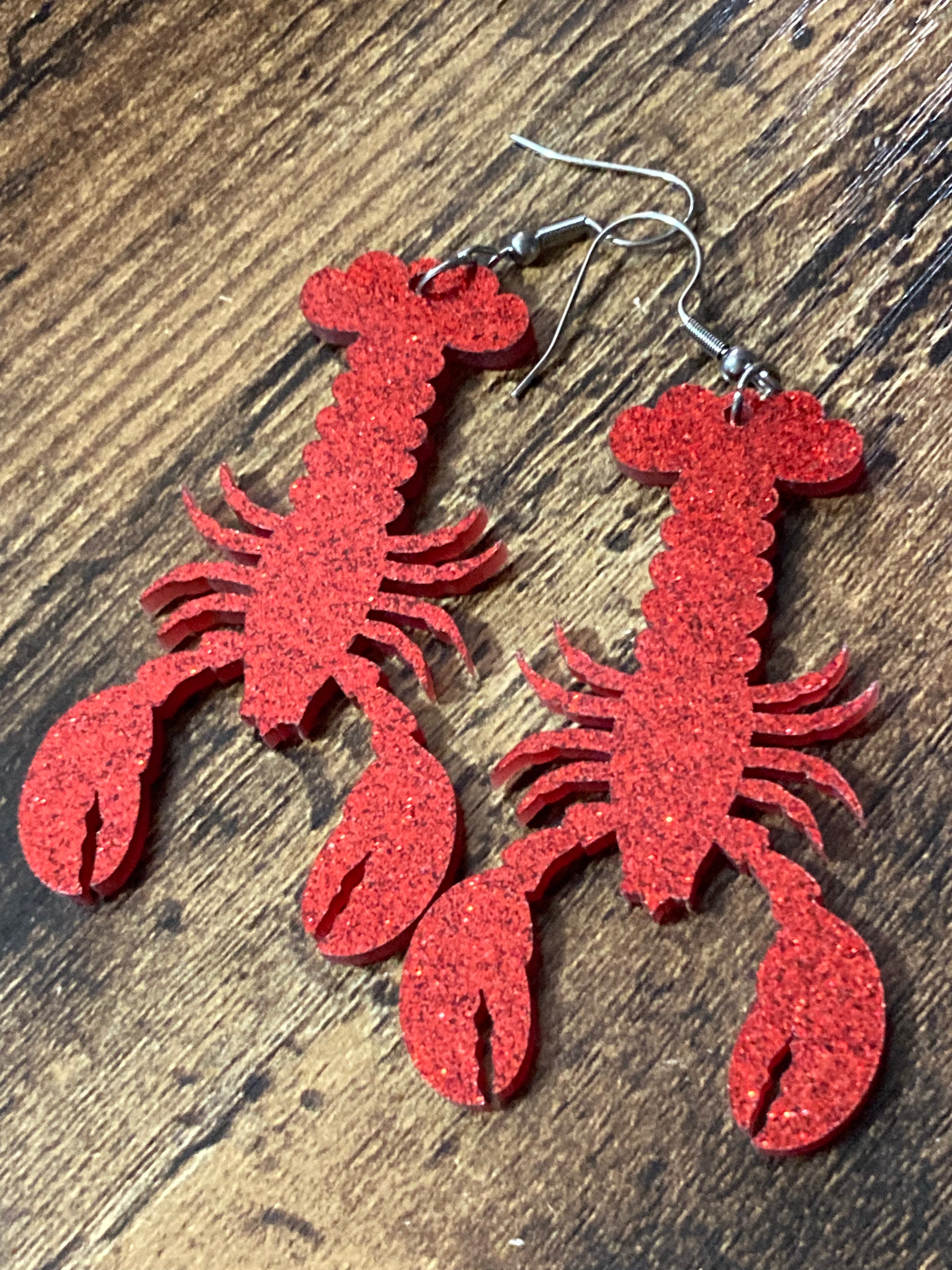 Red glittery lobster earrings