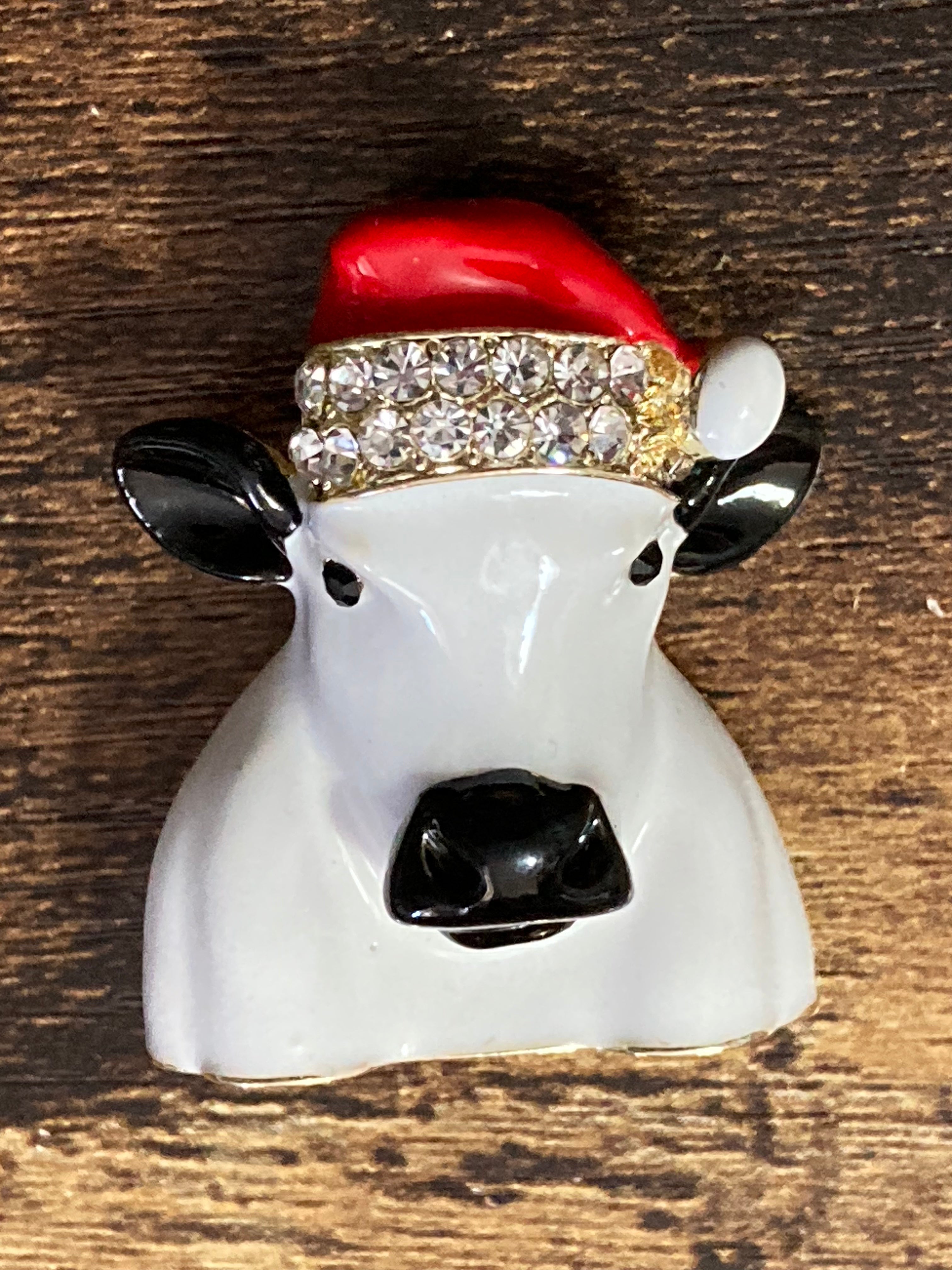 Diamanté Christmas Cow brooch