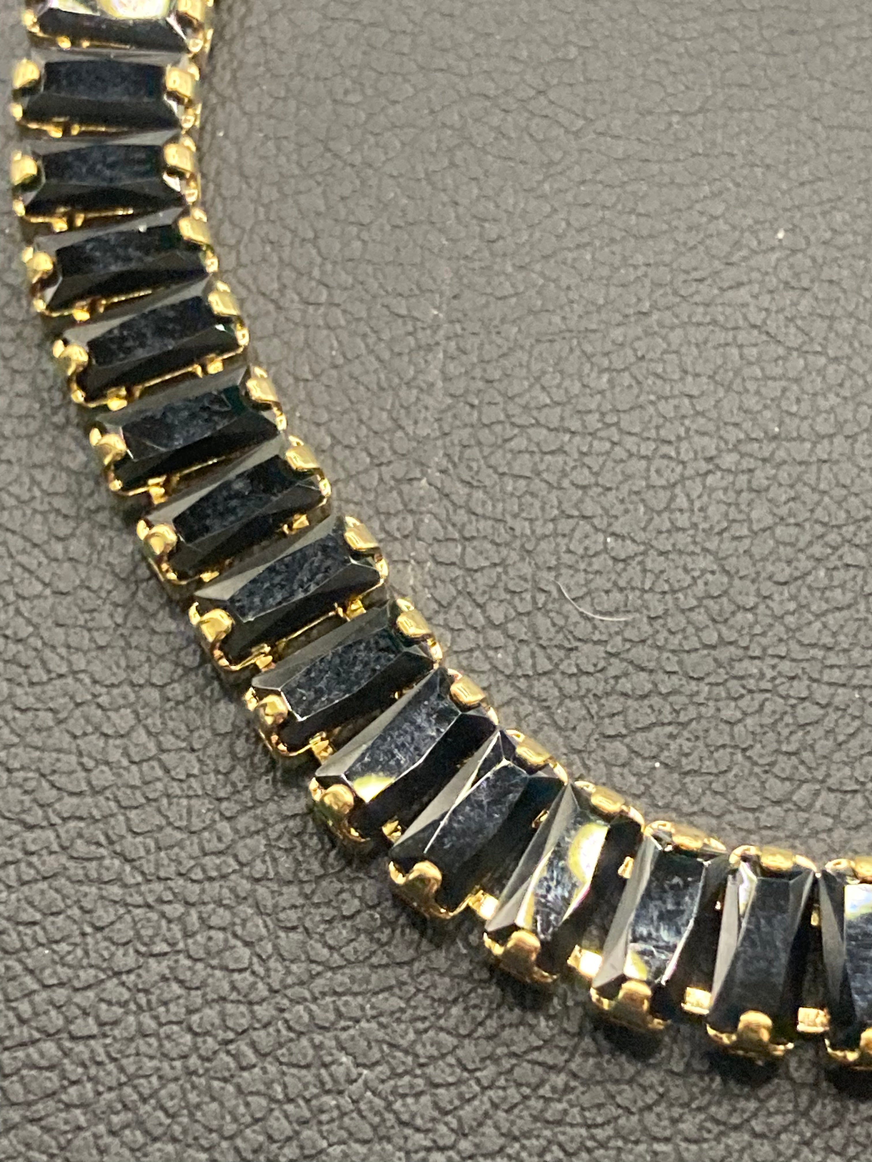 High End Black CZ tennis bracelet baguette Crystal diamanté gold plated