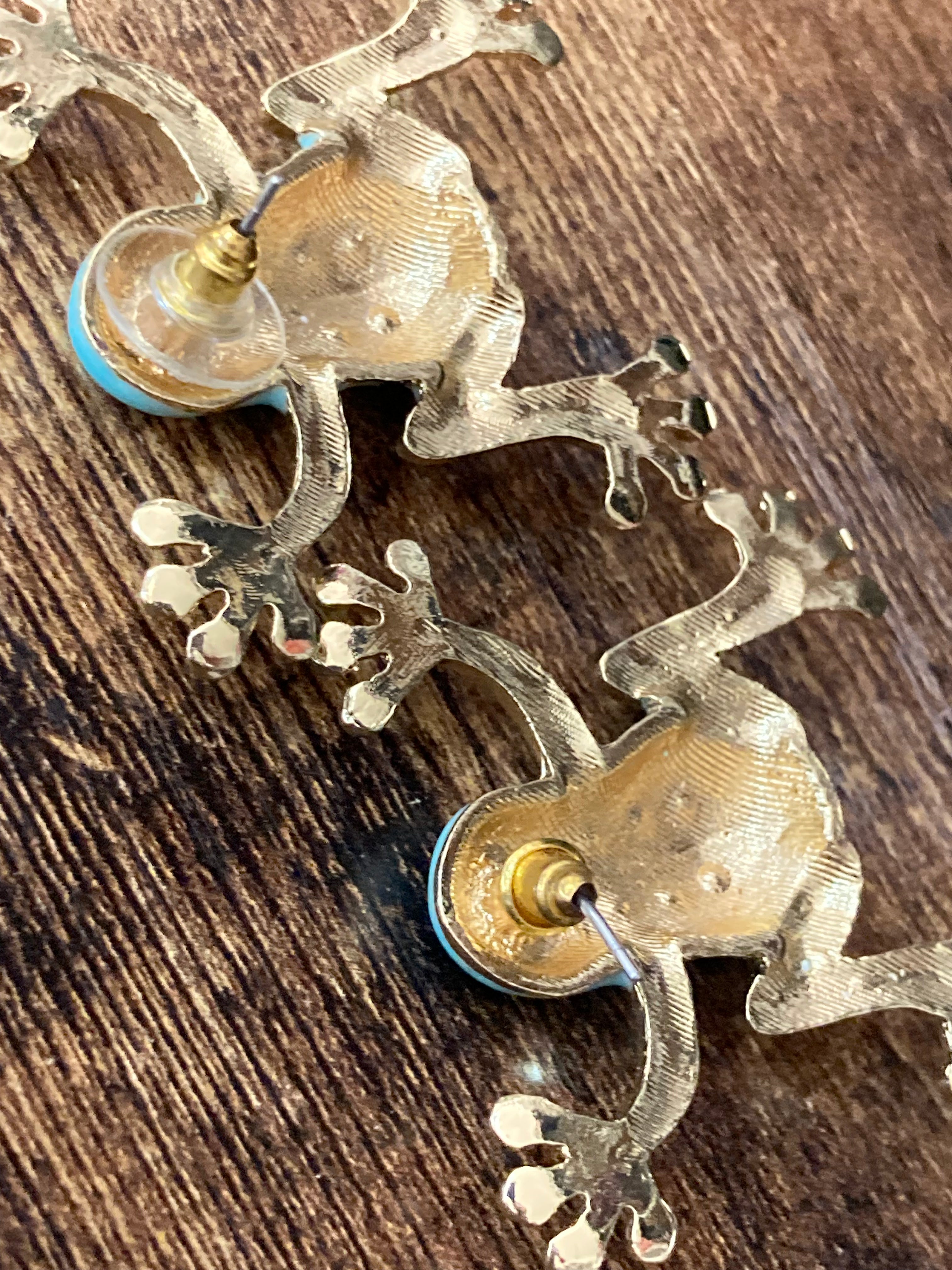 Oversized gold diamanté frog earrings