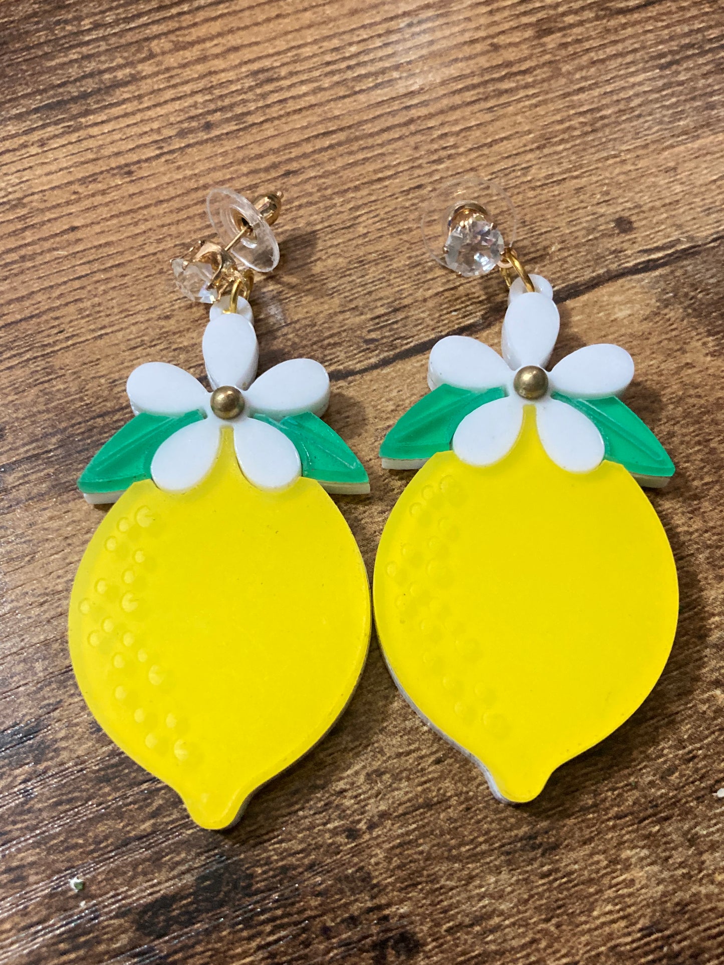 Acrylic yellow lemon fruit earrings