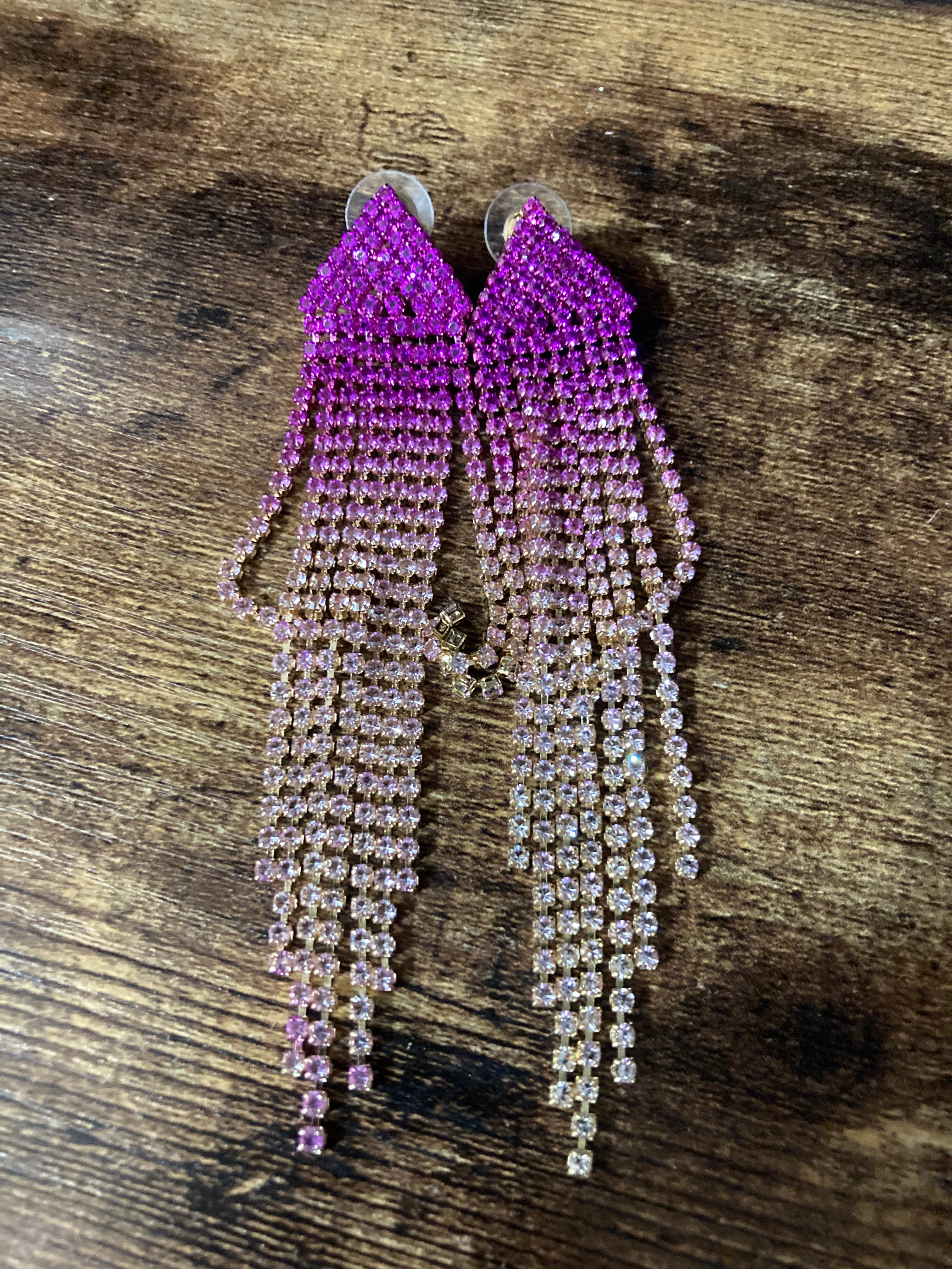 Hot pink Crystal diamanté tassel earrings