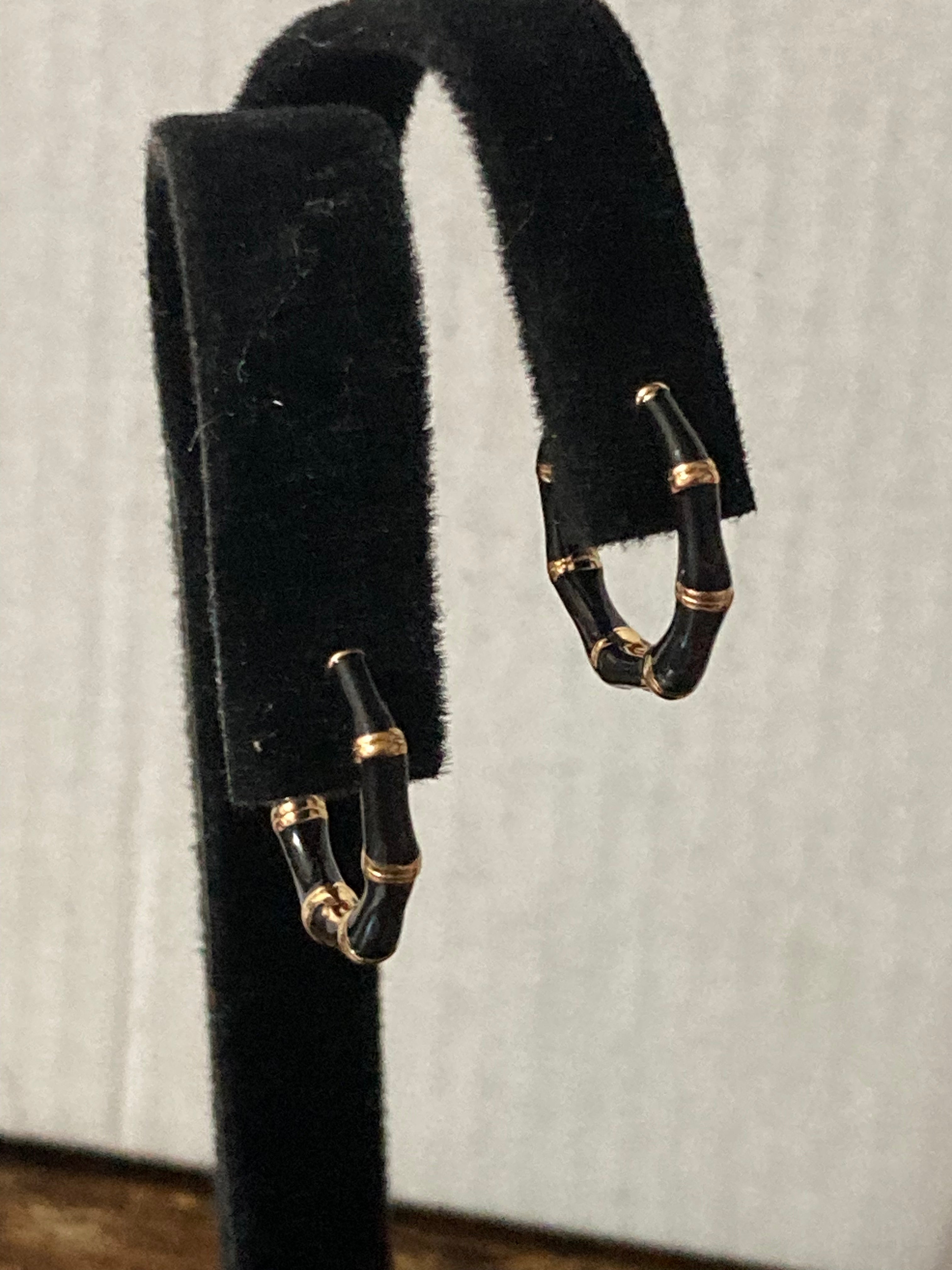 Small enamel black and gold bamboo design hoop earrings Huggies