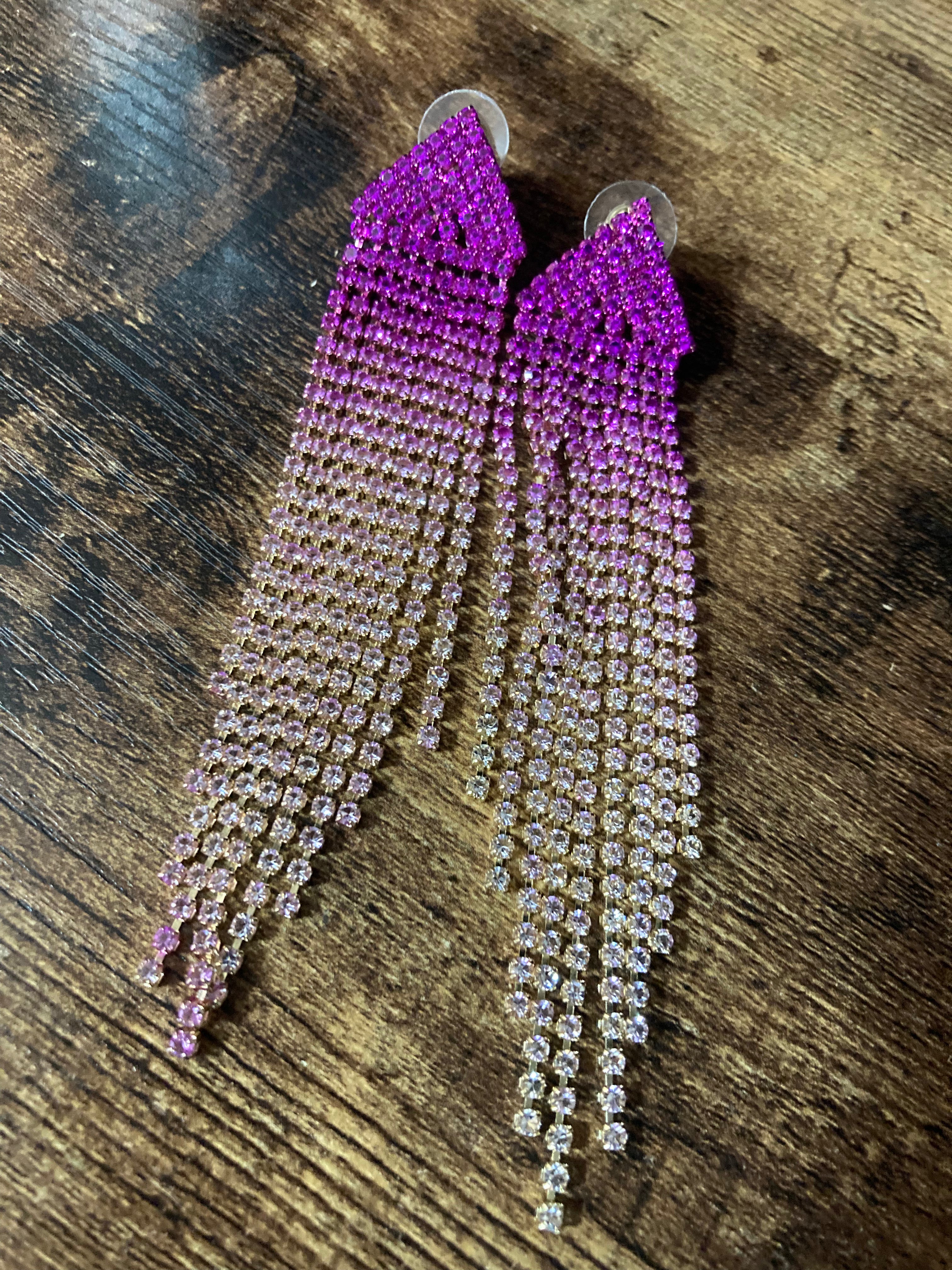 Hot pink Crystal diamanté tassel earrings