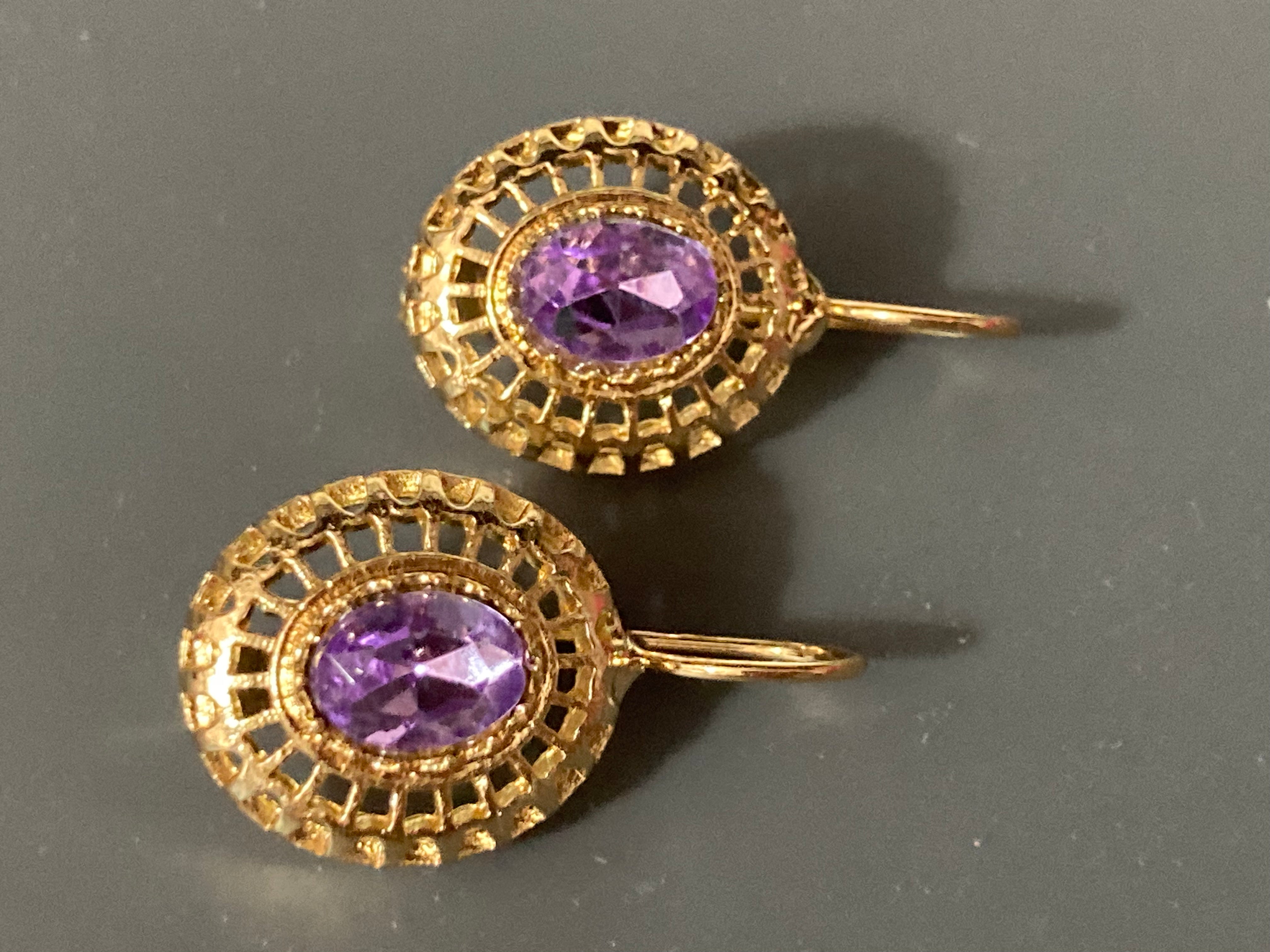 Gold amethyst diamanté drop earrings Victorian style