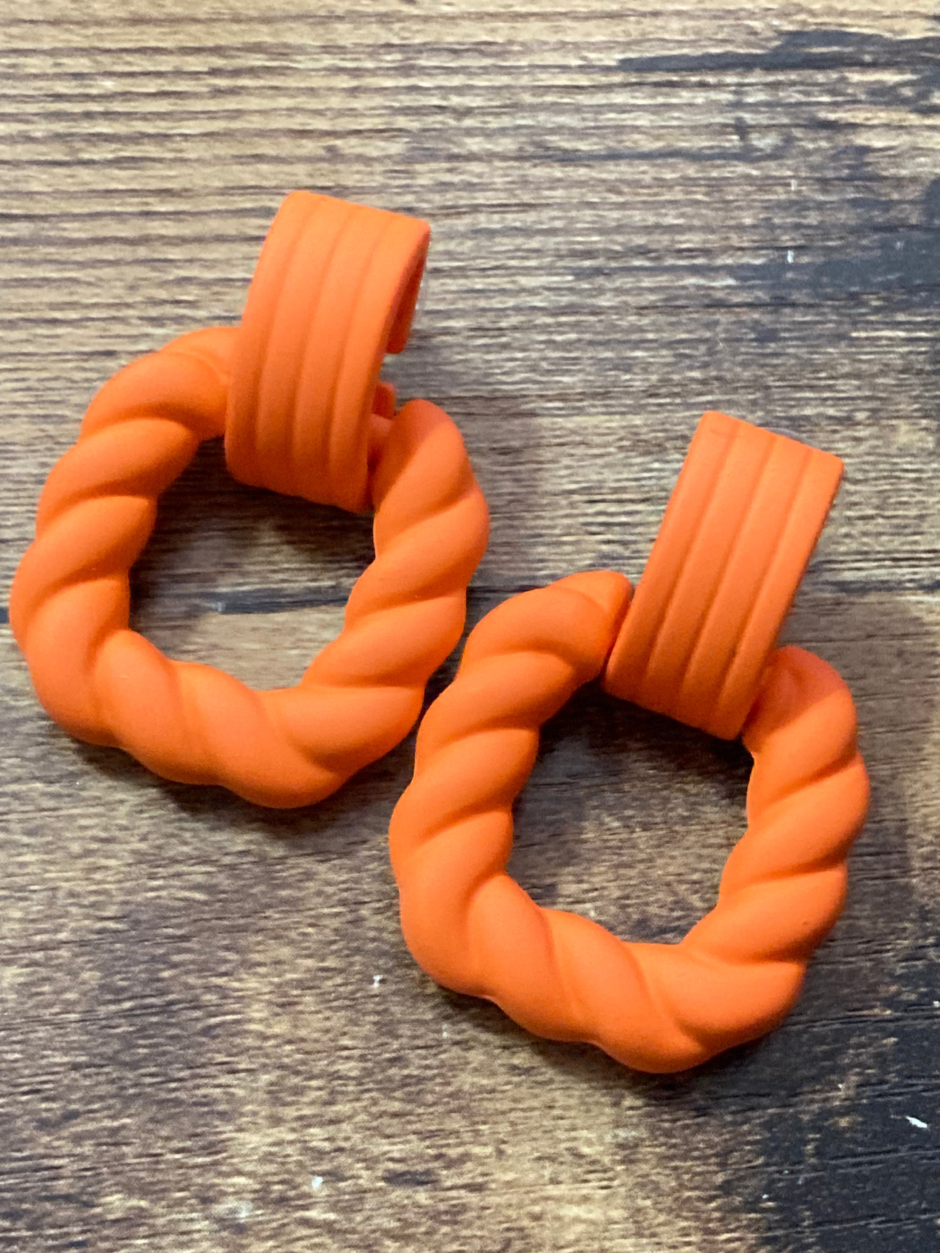 Bright Orange nautical rope twist door knocker earrings