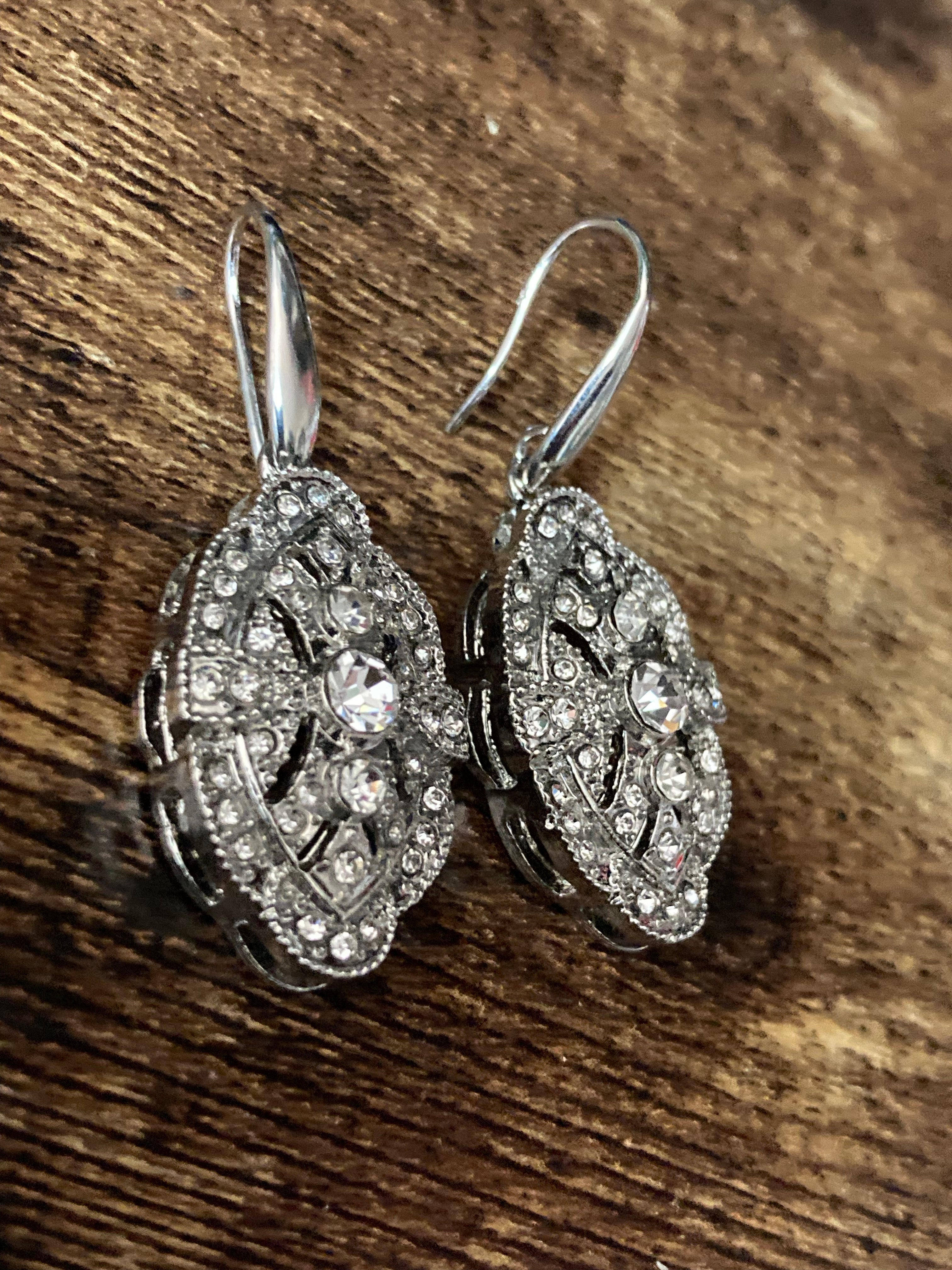 art deco diamanté earrings antique style