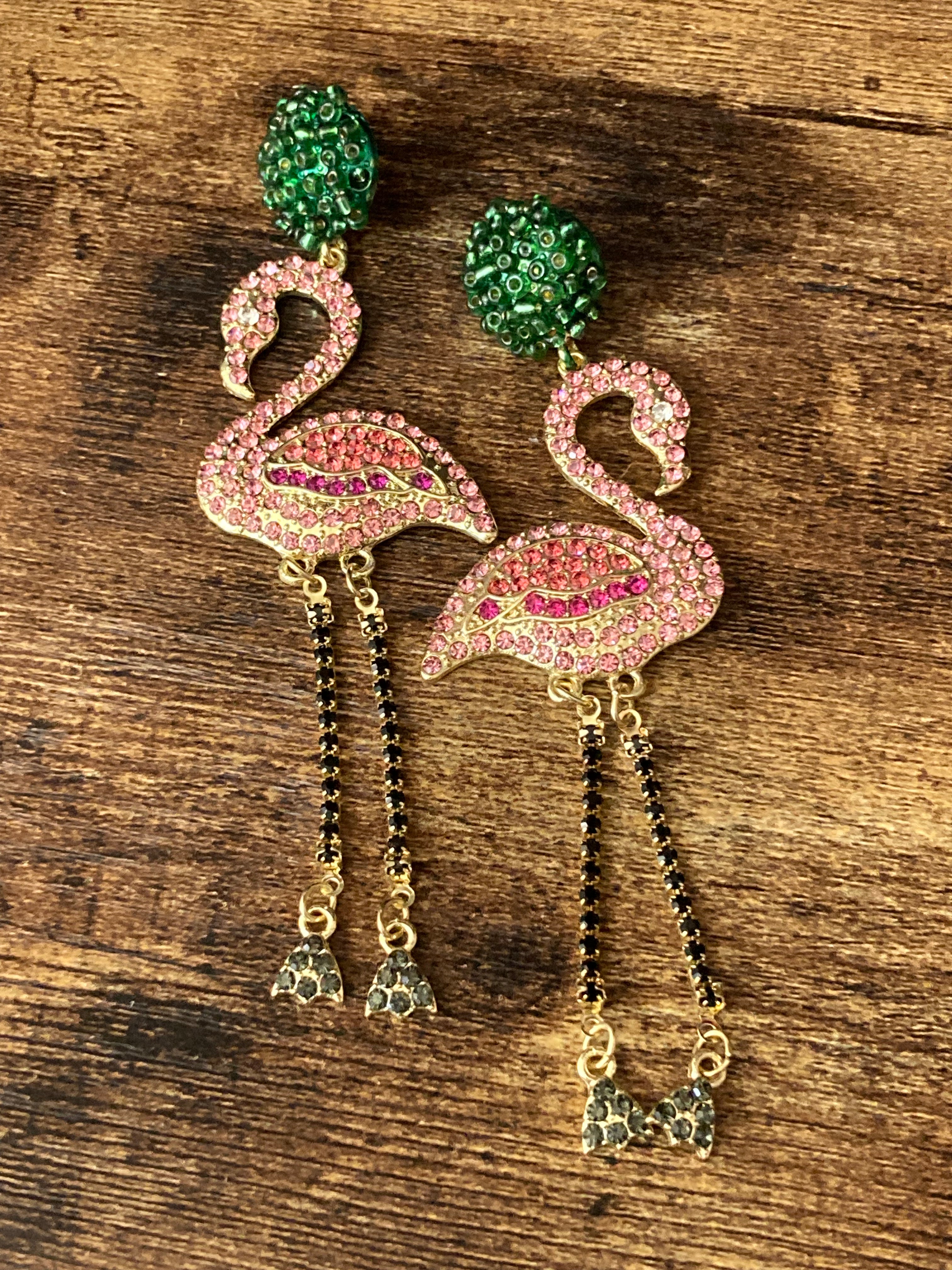 pink diamanté flamingo earrings