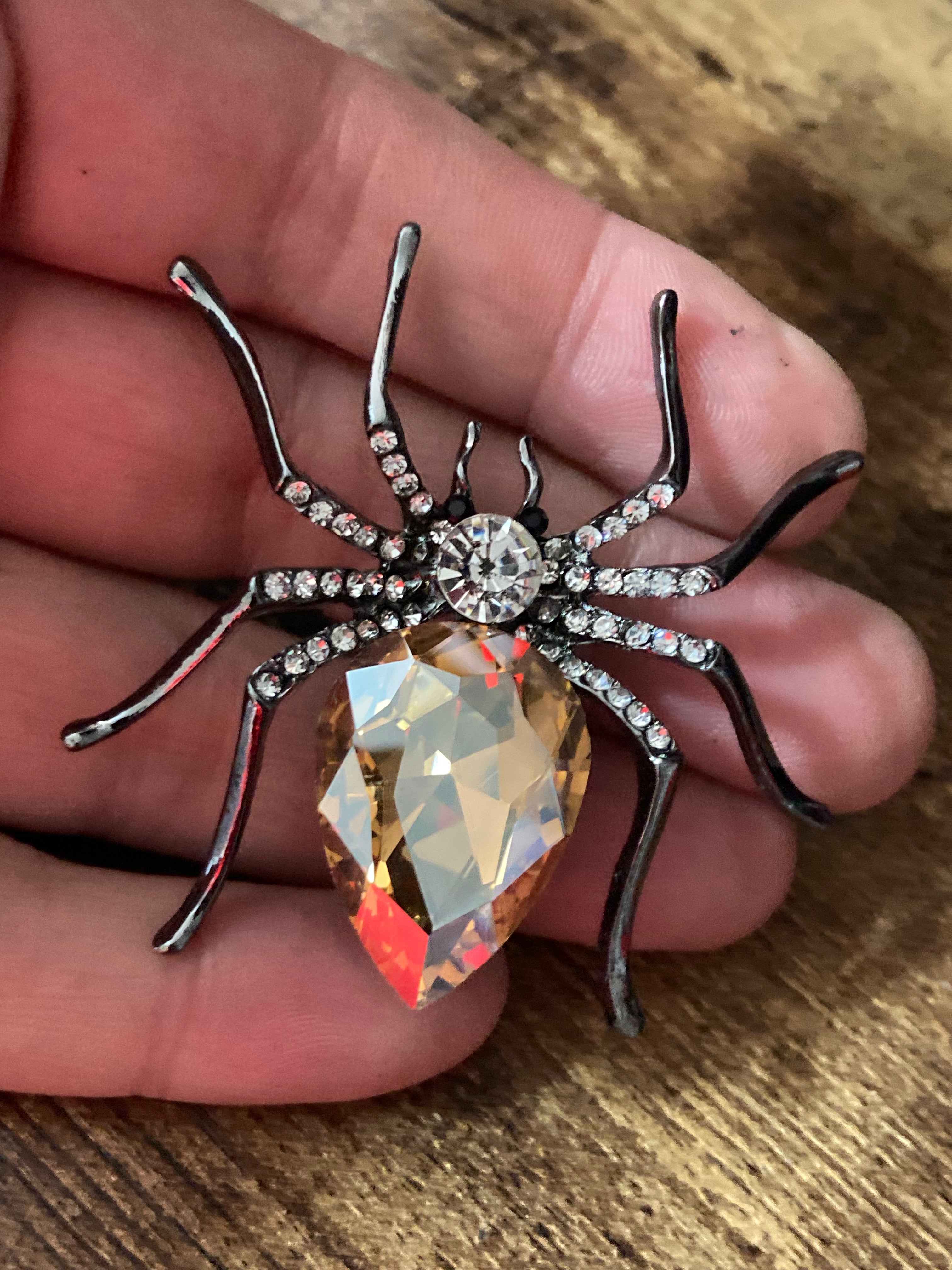 Large spider brooch citrine diamanté