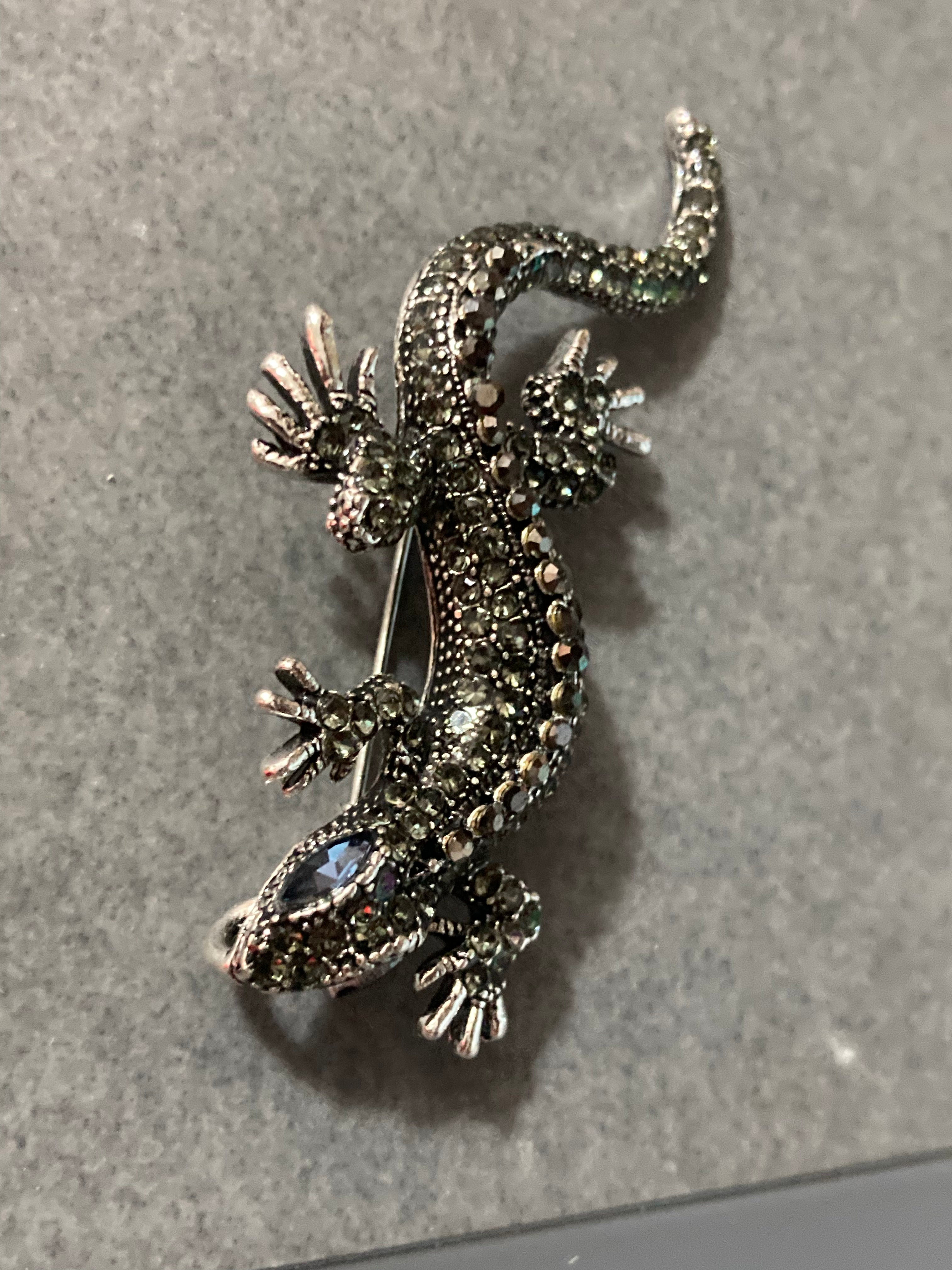 Diamanté lizard brooch and pendant