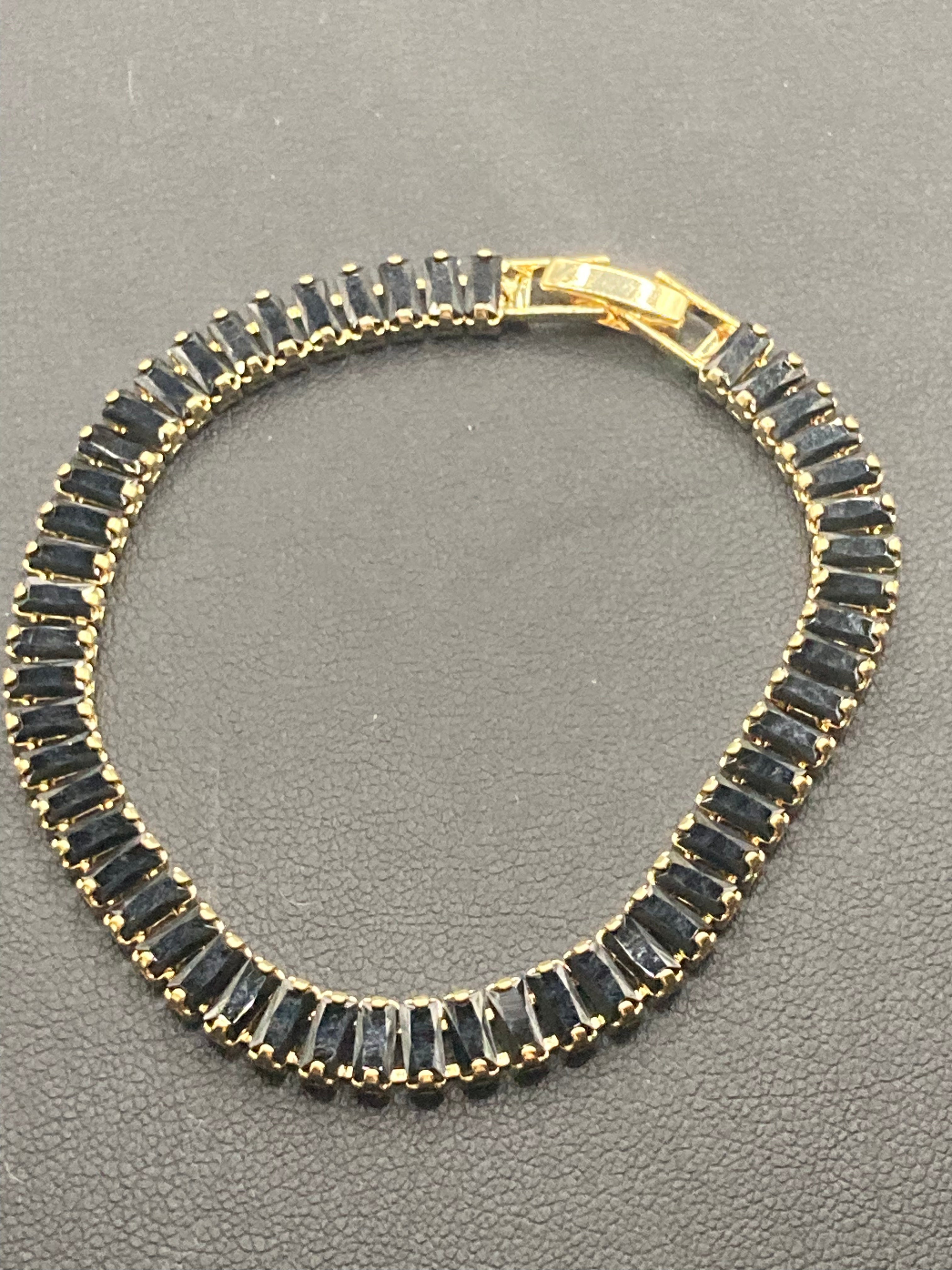 High End Black CZ tennis bracelet baguette Crystal diamanté gold plated